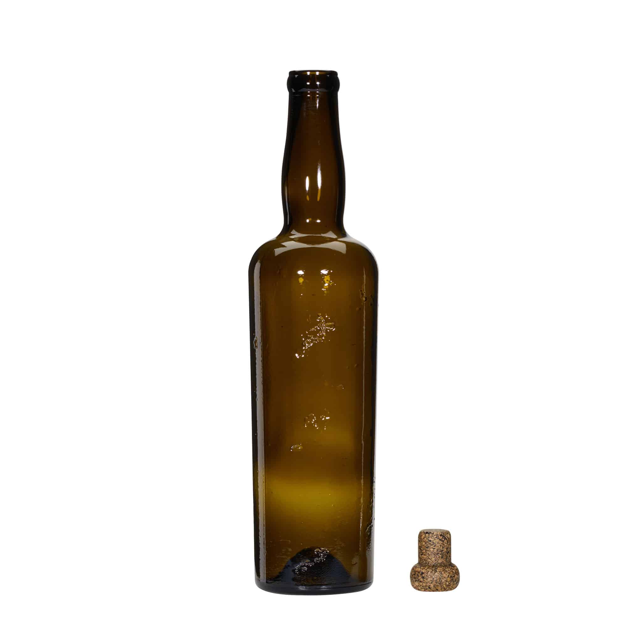 750 ml bottiglia di vetro artigianale 'Siroco', marrone, bocca: sughero