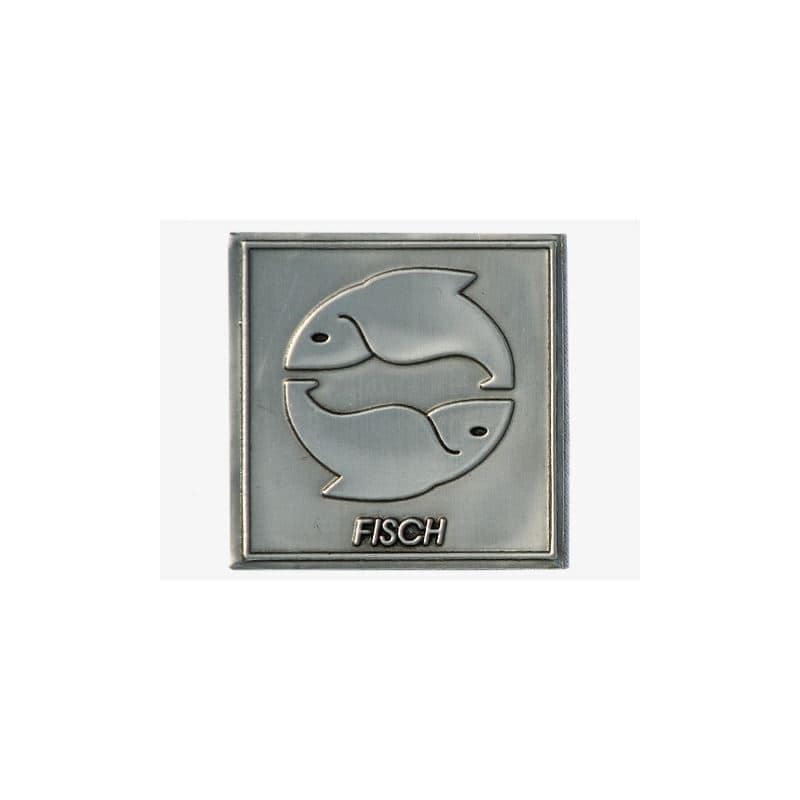 Etichetta in stagno 'Pesce', quadrata, metallo, argento Etichetta in stagno 'Pesce', quadrata, metallo, argento