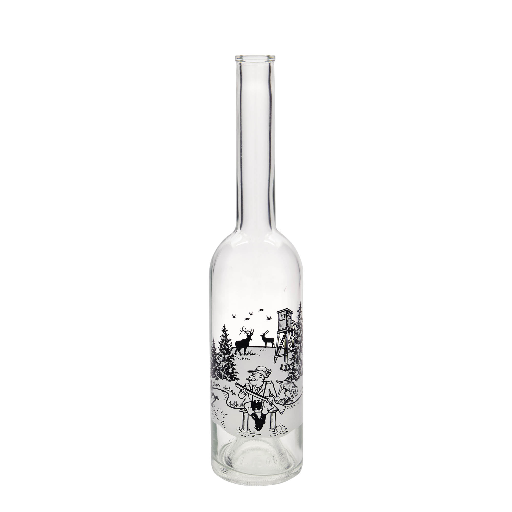 Bottiglia di vetro da 500 ml 'Opera', motivo: Cacciatore, bocca: tappo di sughero Bottiglia di vetro da 500 ml 'Opera', motivo: Cacciatore, bocca: tappo di sughero