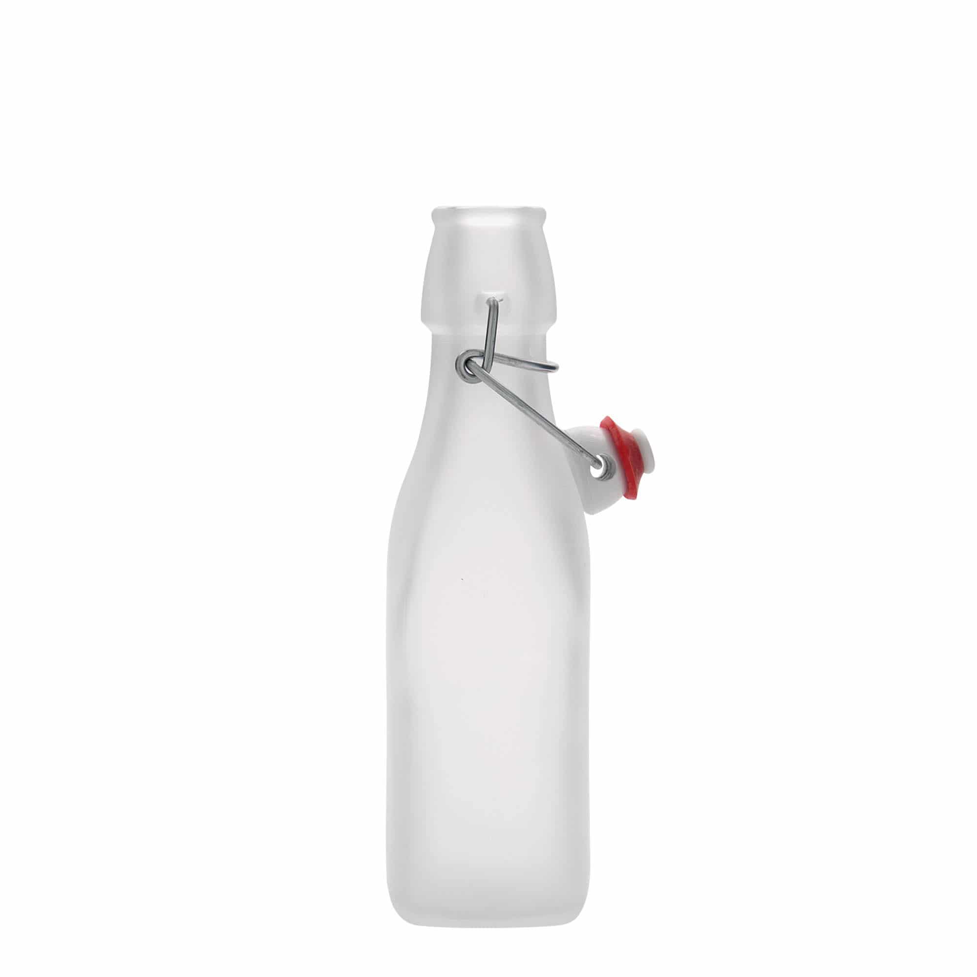 Bottiglia di vetro da 250 ml 'Swing, quadrata, bianca, bocca: chiusura a leva Bottiglia di vetro da 250 ml 'Swing, quadrata, bianca, bocca: chiusura a leva