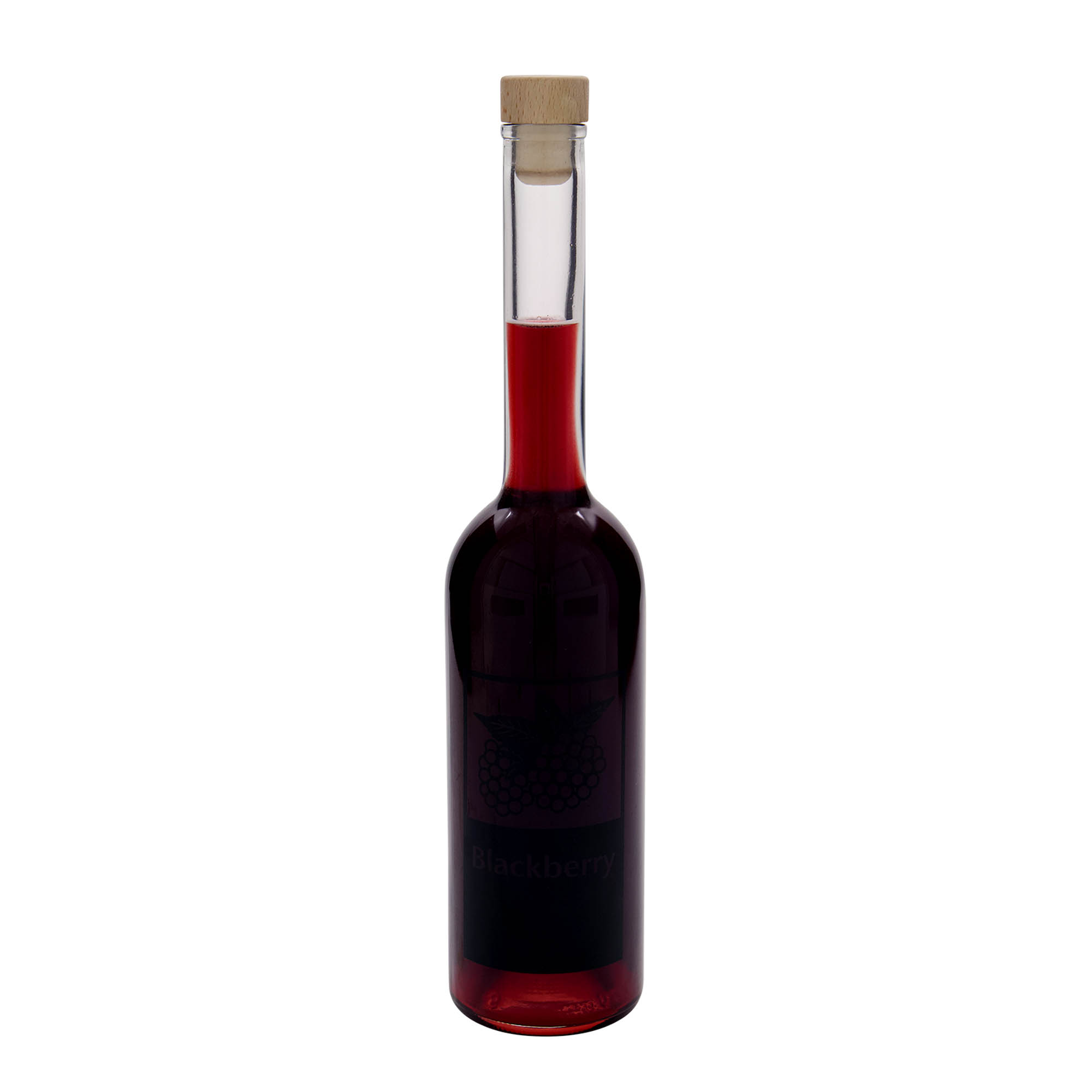 Bottiglia di vetro da 500 ml 'Opera', motivo: Mora, bocca: sughero Bottiglia di vetro da 500 ml 'Opera', motivo: Mora, bocca: sughero