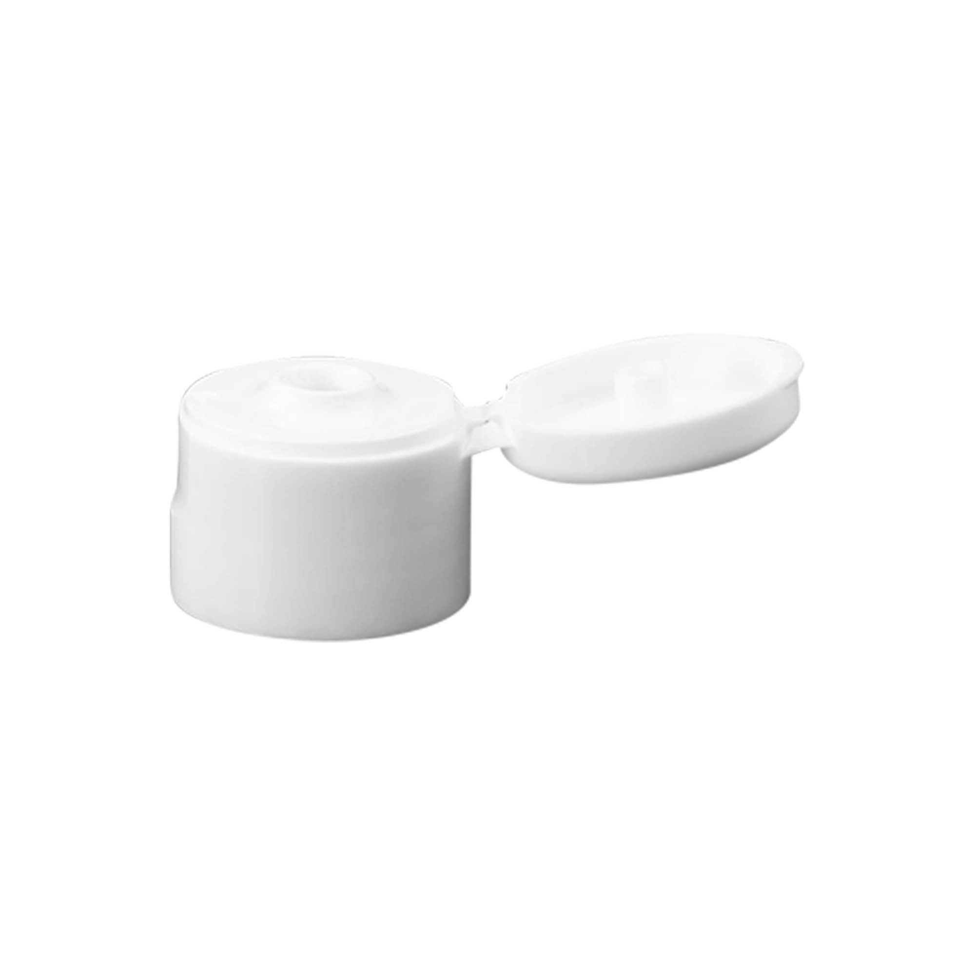 Tappo a vite con cerniera a ribalta, plastica PP, bianco, per bocca: 24/410 Tappo a vite con cerniera a ribalta, plastica PP, bianco, per bocca: 24/410