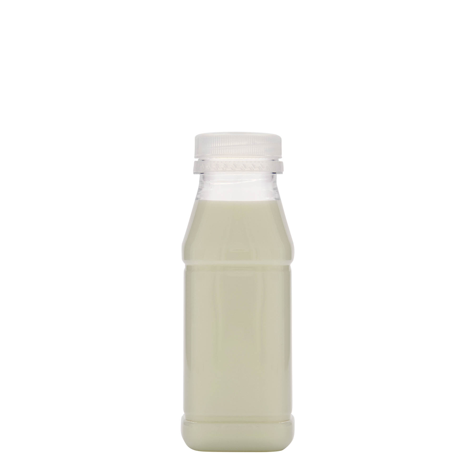 Bottiglia PET da 250 ml 'Milk and Juice Carré', quadrata, plastica, bocca: 38 mm Bottiglia PET da 250 ml 'Milk and Juice Carré', quadrata, plastica, bocca: 38 mm