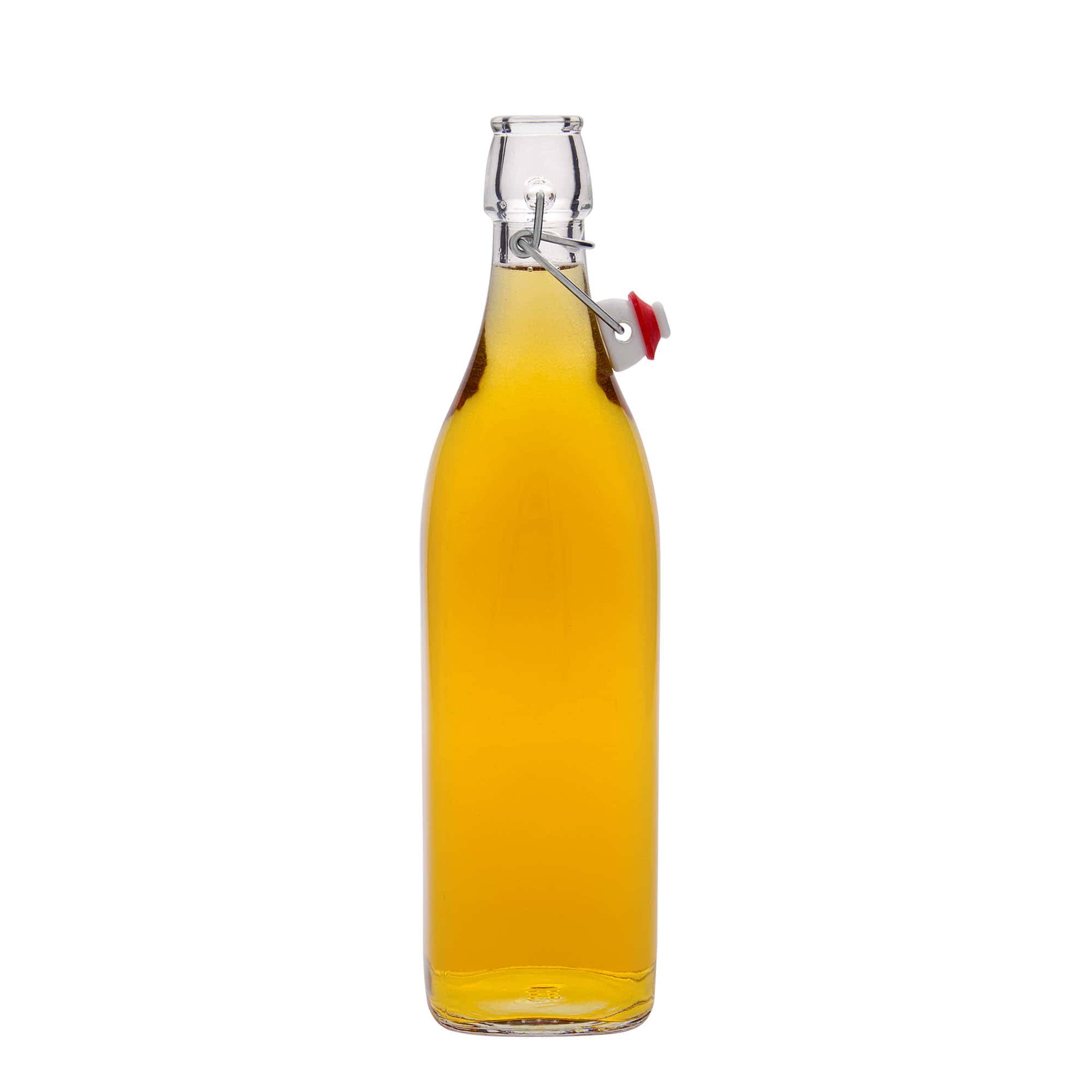Bottiglia di vetro da 1.000 ml 'Swing, quadrata, bocca: chiusura a leva Bottiglia di vetro da 1.000 ml 'Swing, quadrata, bocca: chiusura a leva