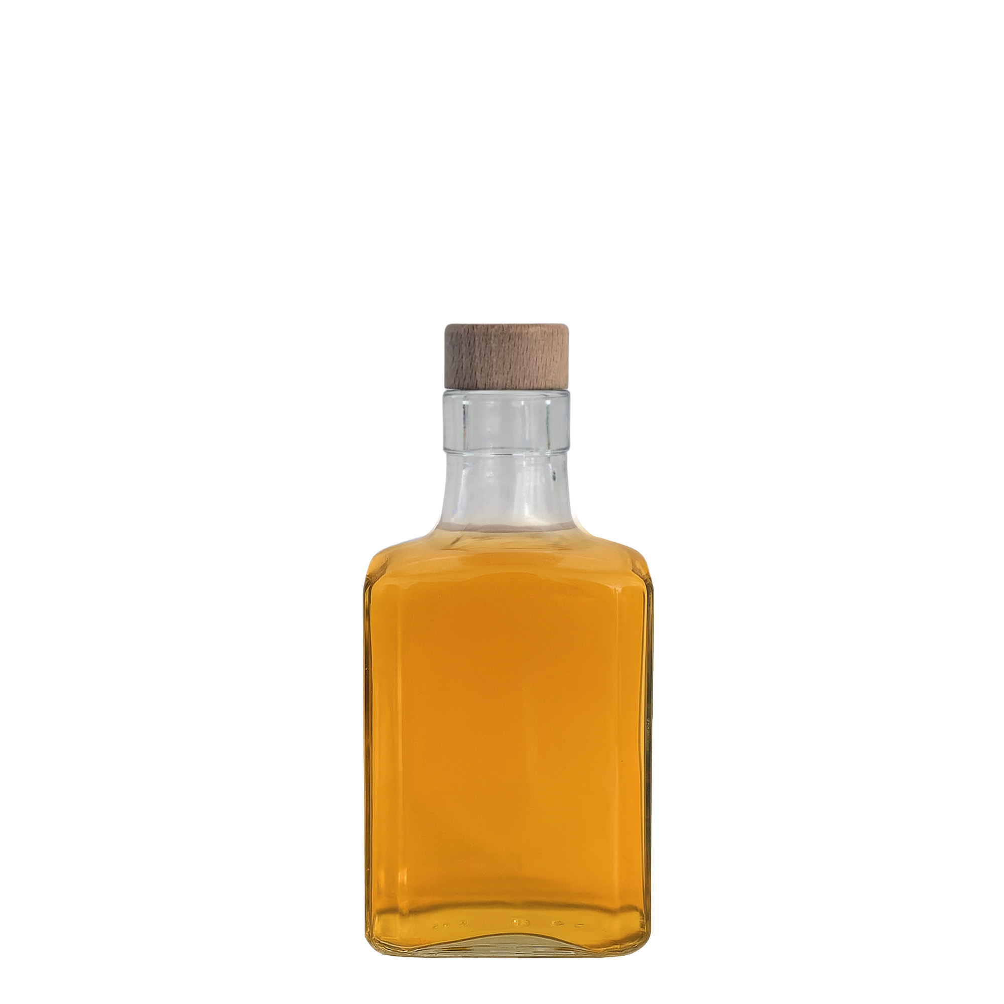 Bottiglia di vetro da 250 ml 'Decanter Quadro Oberband', quadrata, bocca: tappo in sughero Bottiglia di vetro da 250 ml 'Decanter Quadro Oberband', quadrata, bocca: tappo in sughero