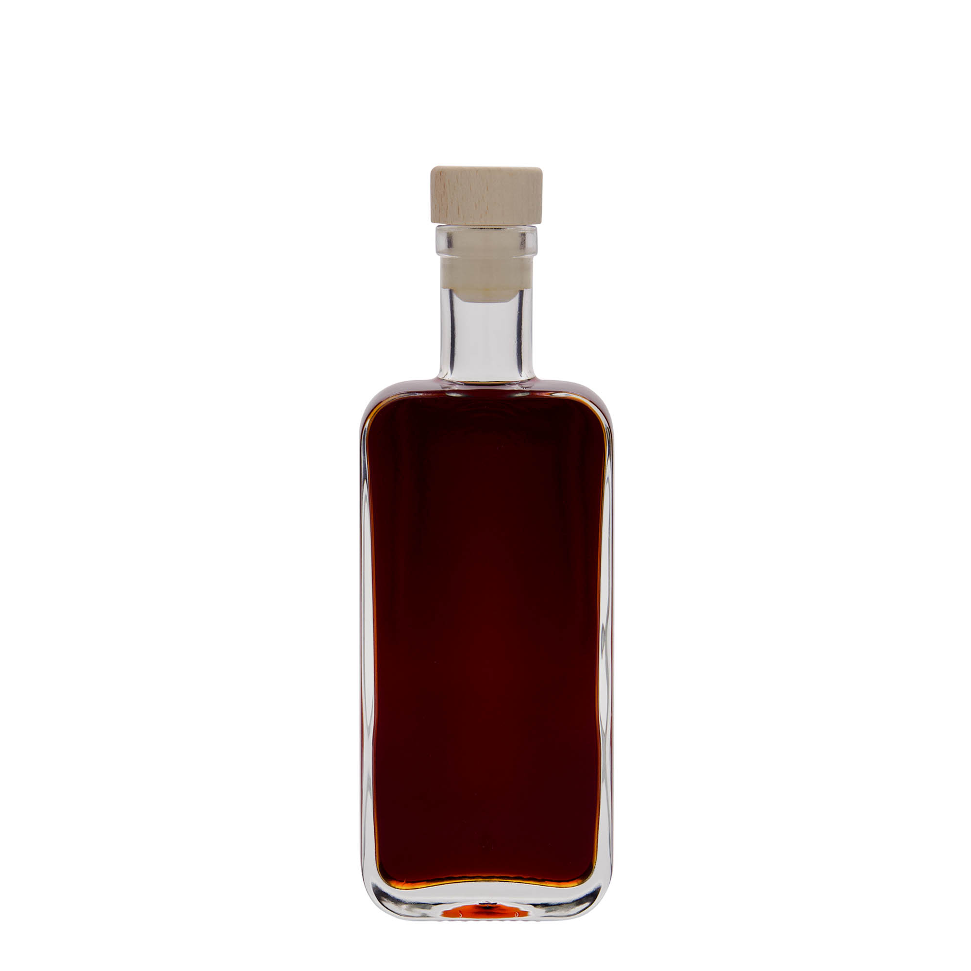 Bottiglia di vetro da 200 ml 'Nice', rettangolare, bocca: sughero Bottiglia di vetro da 200 ml 'Nice', rettangolare, bocca: sughero
