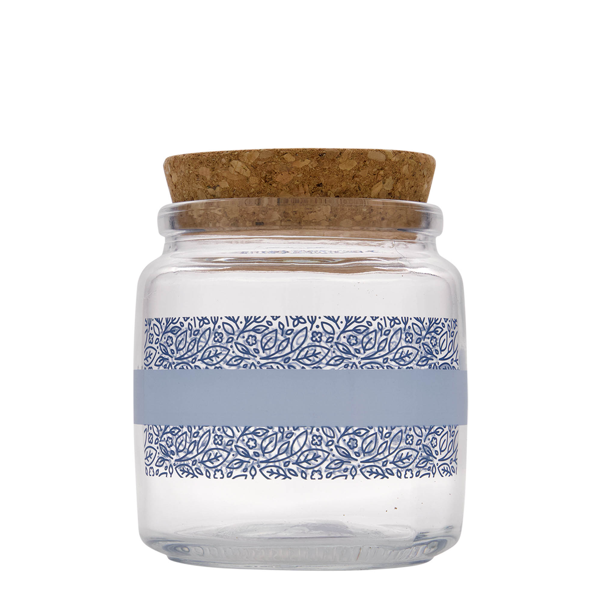 750 ml Vetro con tappo di sughero 'Giara', motivo: Naturalmente blu, bocca: sughero