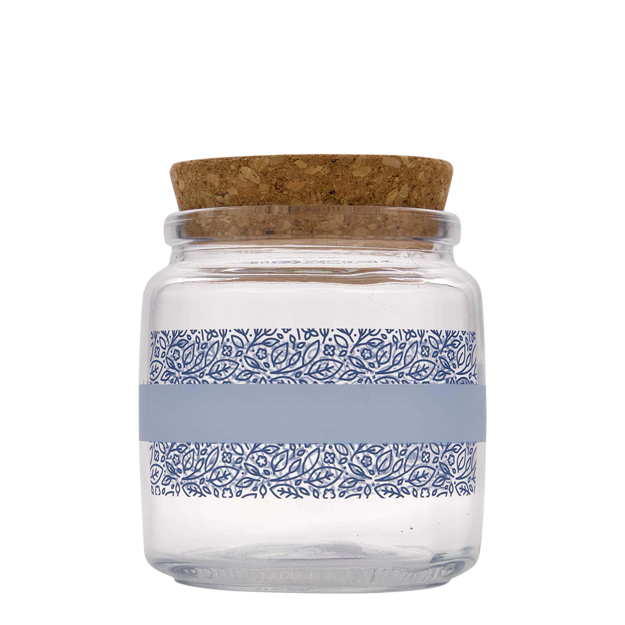 750 ml Vetro con tappo di sughero 'Giara', motivo: Naturalmente blu, bocca: sughero