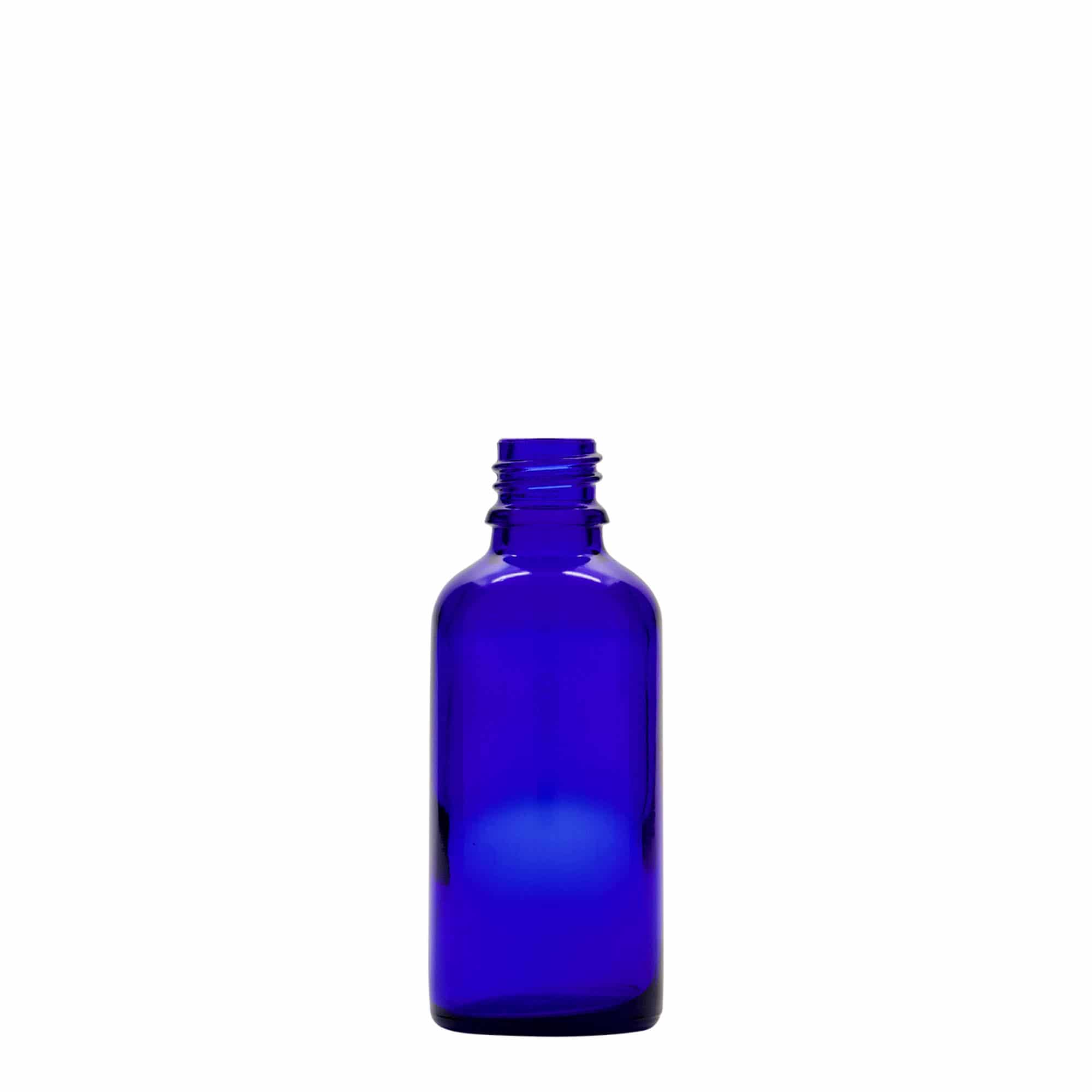50 ml Flacone con contagocce medicina, vetro, blu reale-rosso, bocca: DIN 18