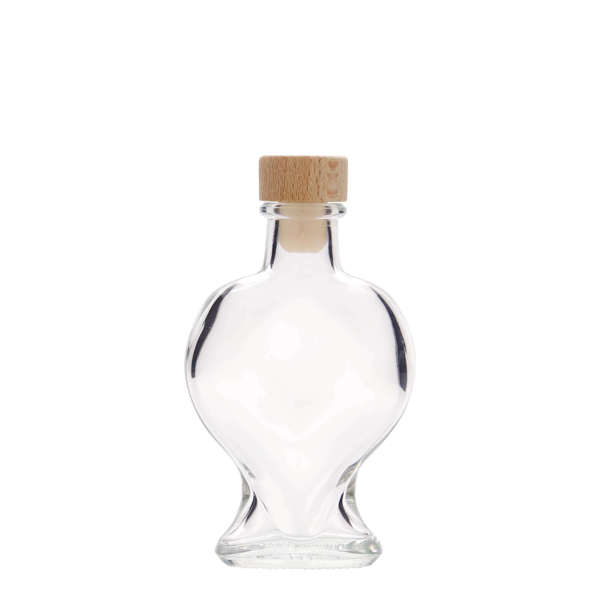 Bottiglia di vetro da 100 ml 'Cuore', bocca: sughero