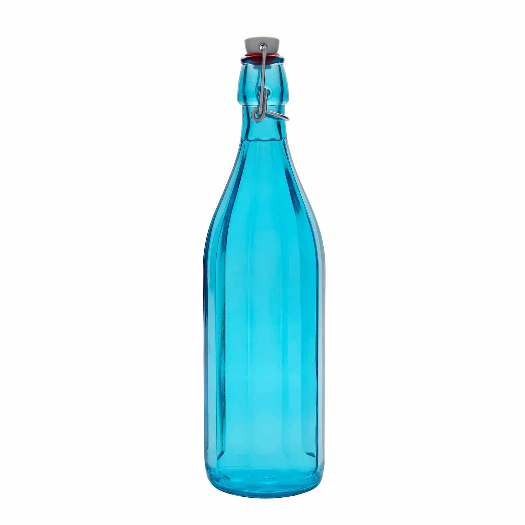 1.000 ml Bottiglia sfaccettata 'Oxford', vetro, azzurro, imboccatura: tappo meccanico