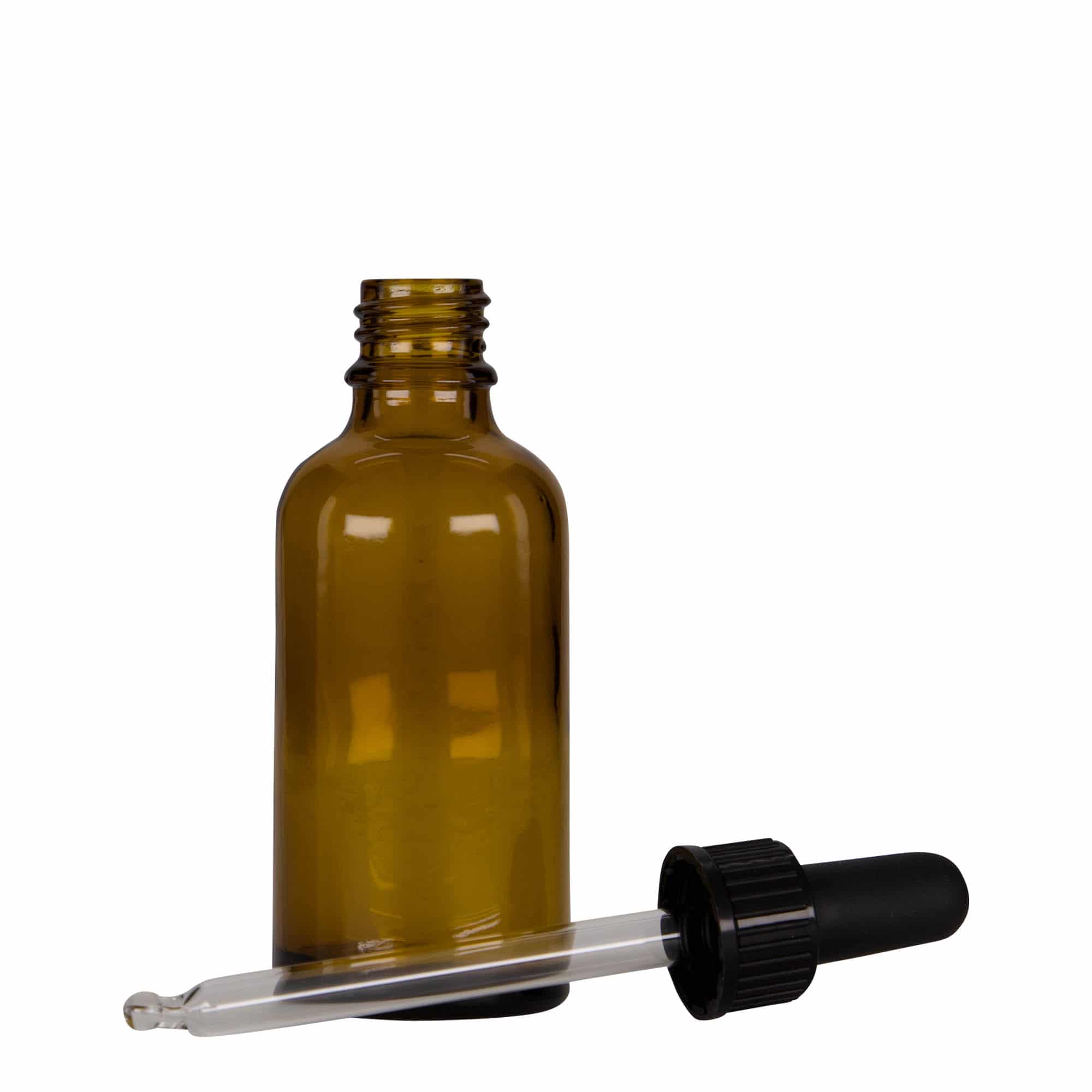 50 ml Flacone con contagocce , vetro, marrone-nero, imboccatura: DIN 18