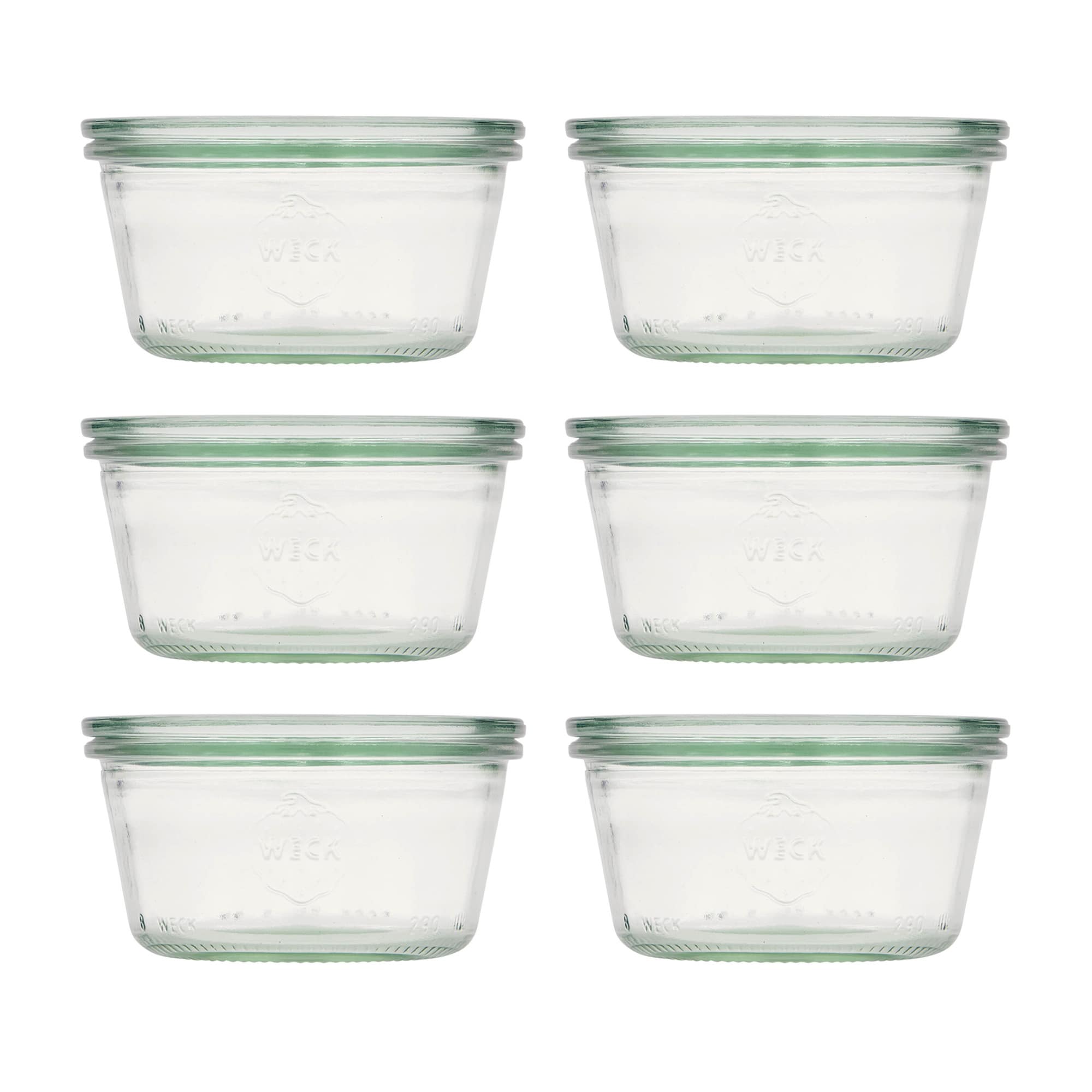 6x 290 ml vaso WECK a bocca larga basso con coperchio in vetro RR 100