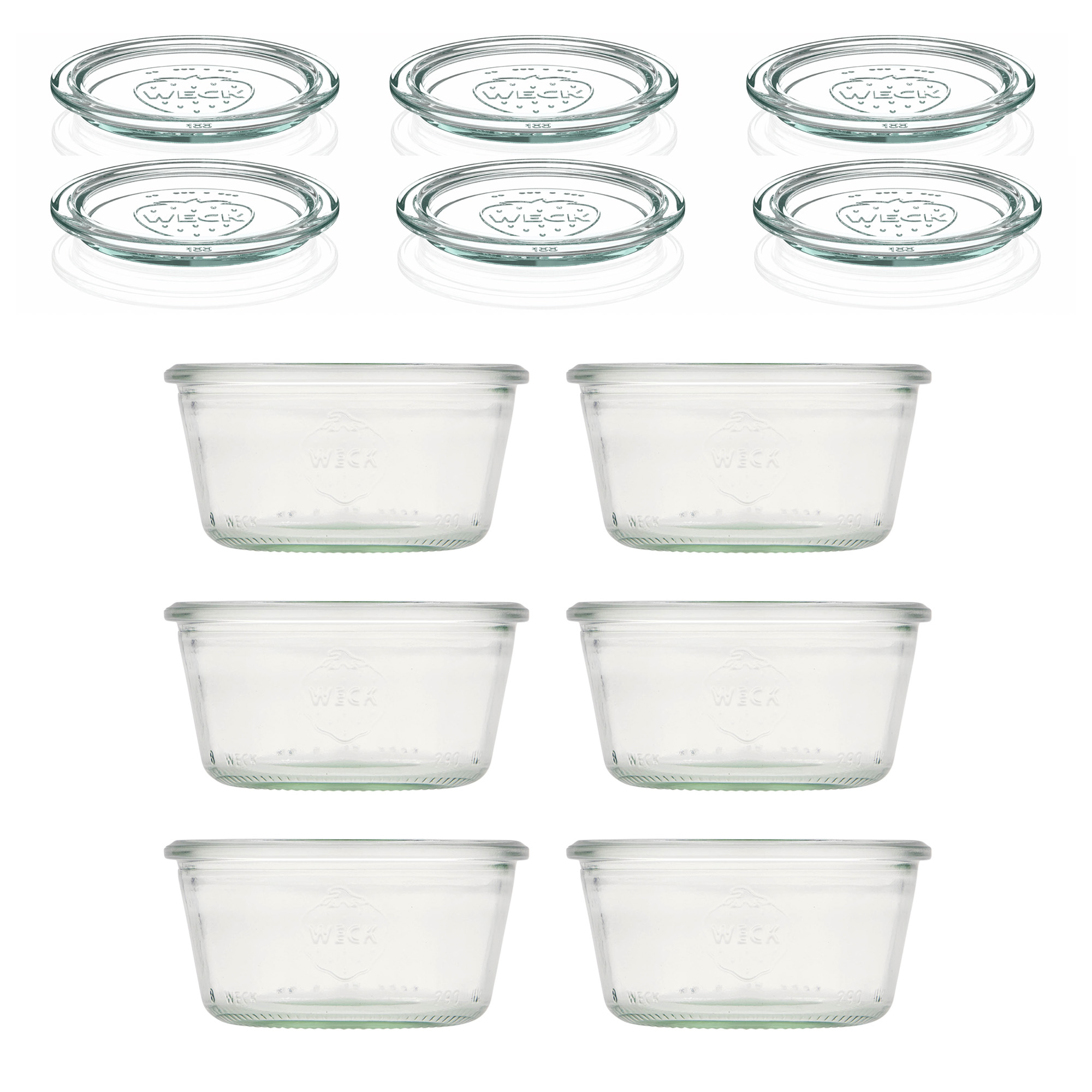 6x 290 ml vaso WECK a bocca larga basso con coperchio in vetro RR 100
