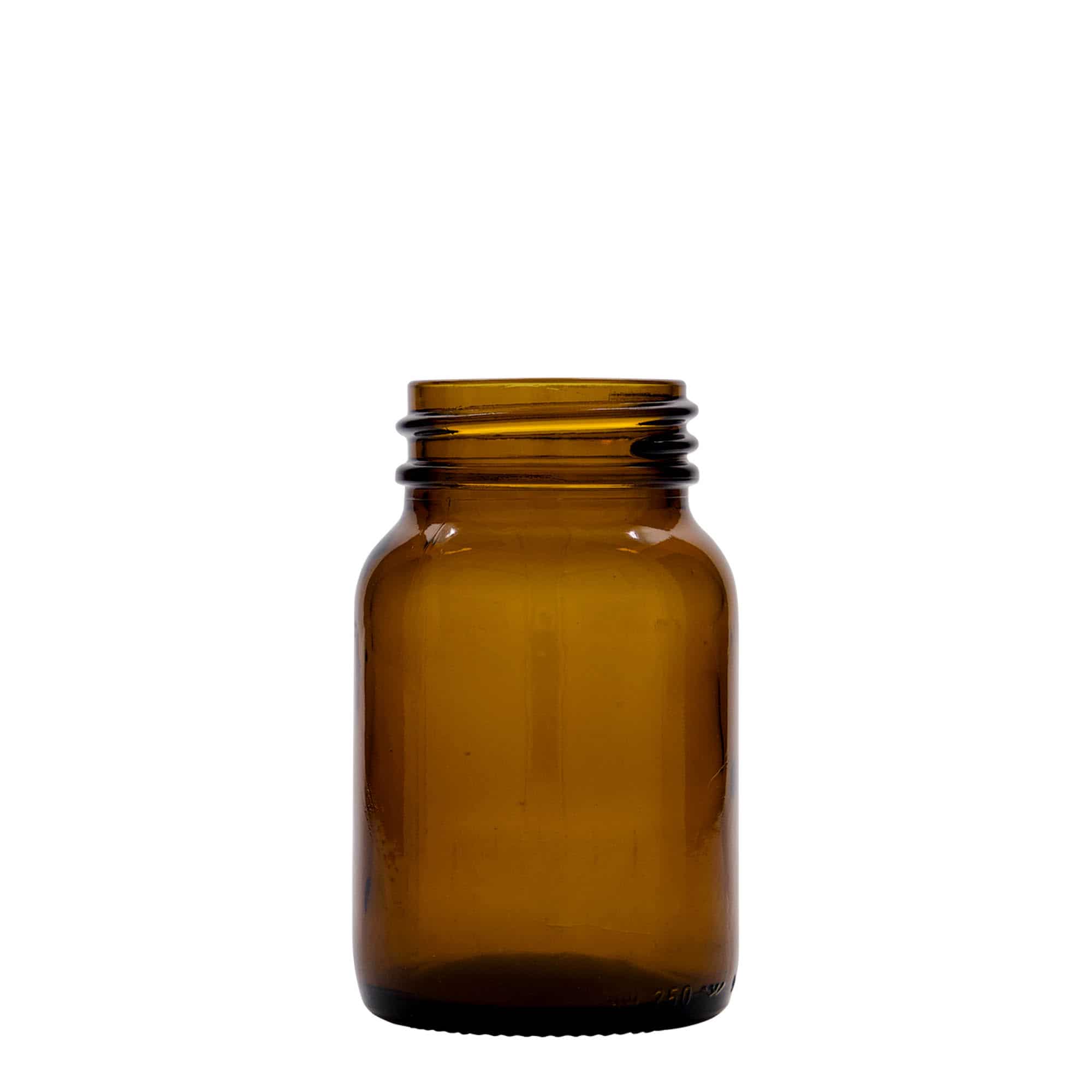 250 ml Vasetto di vetro a bocca larga, marrone, imboccatura: DIN 55 250 ml Vasetto di vetro a bocca larga, marrone, imboccatura: DIN 55