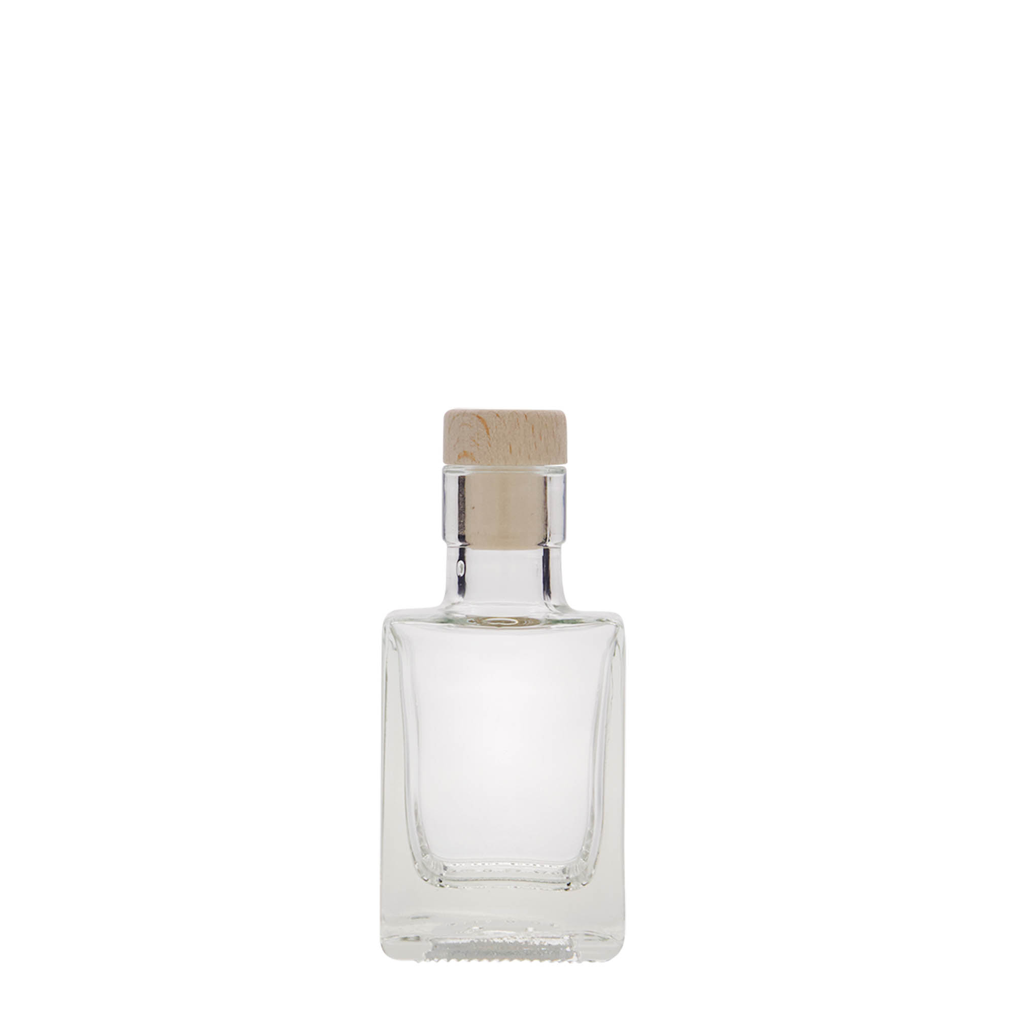 Bottiglia di vetro da 50 ml 'Cube', quadrata, bocca: sughero Bottiglia di vetro da 50 ml 'Cube', quadrata, bocca: sughero