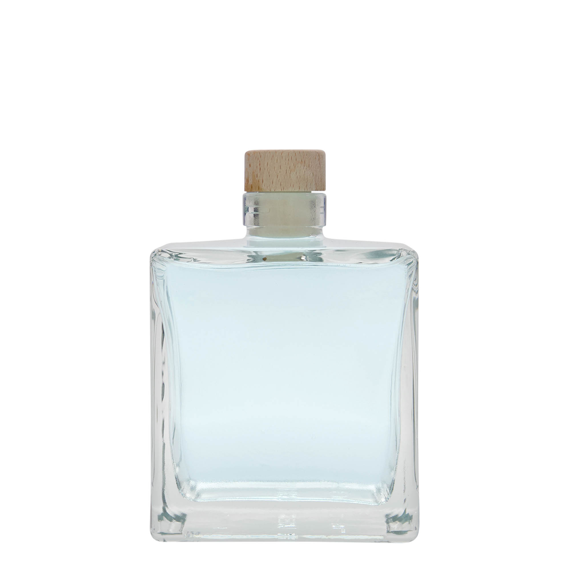 Bottiglia di vetro da 500 ml 'Cube', quadrata, bocca: tappo di sughero Bottiglia di vetro da 500 ml 'Cube', quadrata, bocca: tappo di sughero