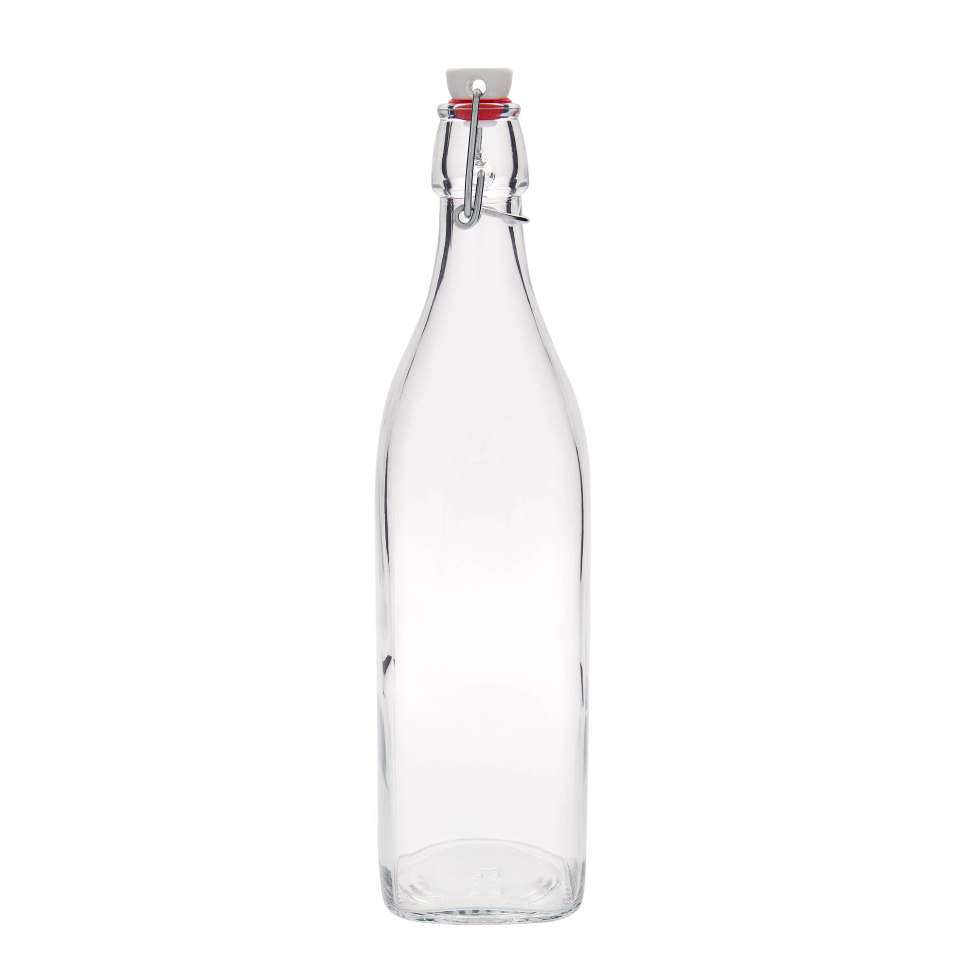 Bottiglia di vetro da 1.000 ml 'Swing, quadrata, bocca: chiusura a leva Bottiglia di vetro da 1.000 ml 'Swing, quadrata, bocca: chiusura a leva