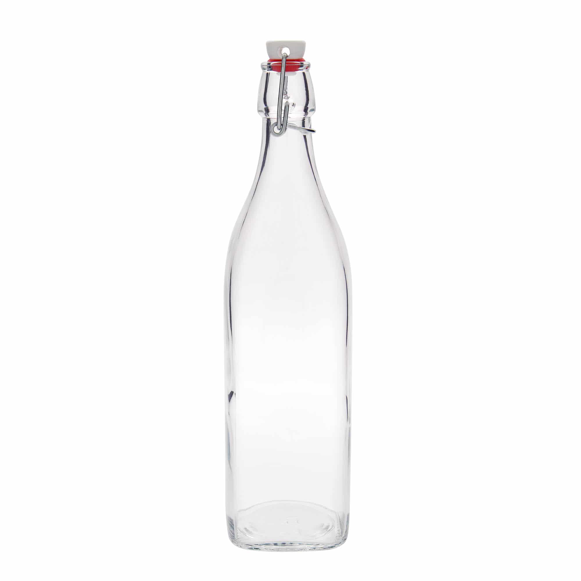 Bottiglia di vetro da 1.000 ml 'Swing, quadrata, bocca: chiusura a leva