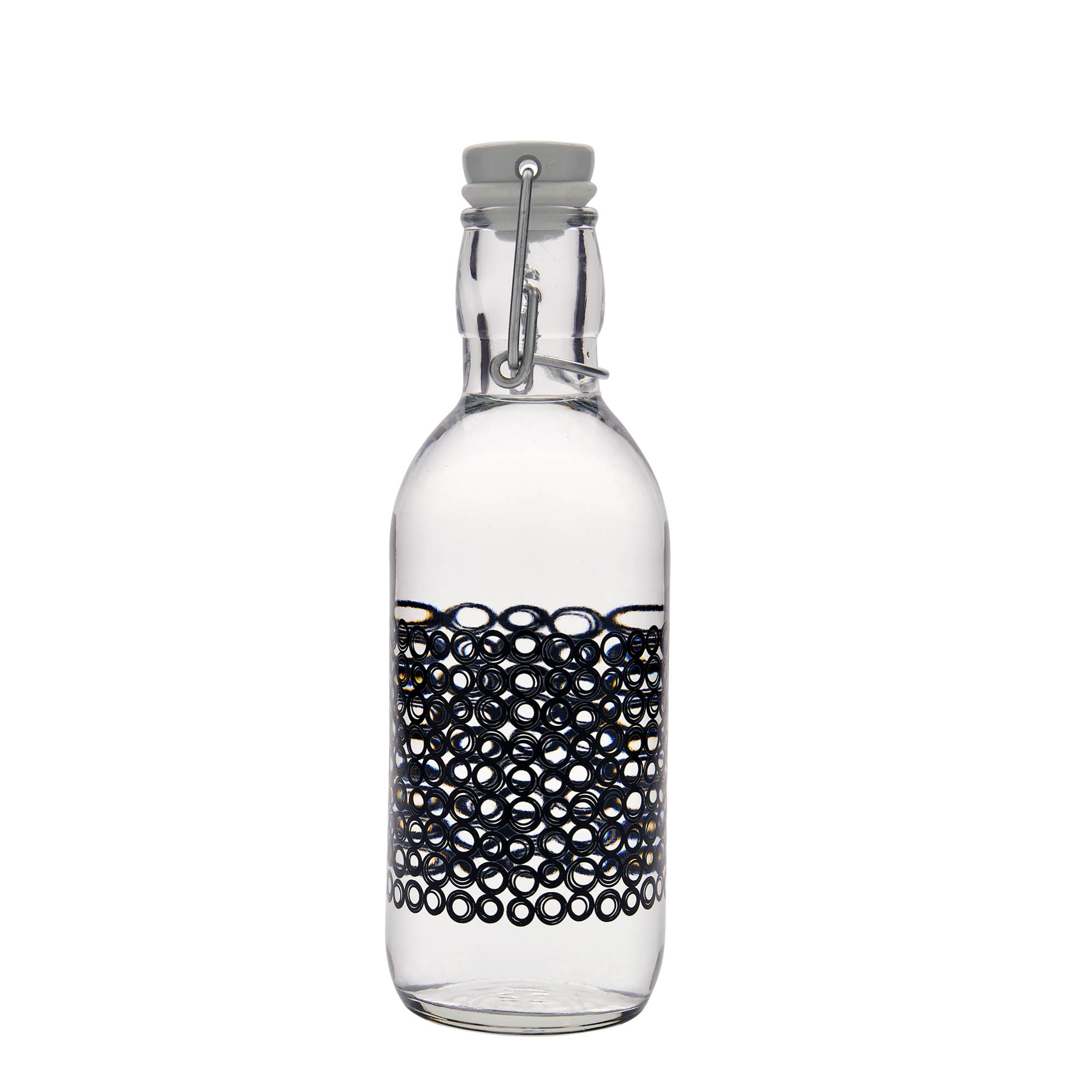 Bottiglia di vetro da 500 ml 'Emilia', motivo: Circola nero, bocca: chiusura a leva Bottiglia di vetro da 500 ml 'Emilia', motivo: Circola nero, bocca: chiusura a leva