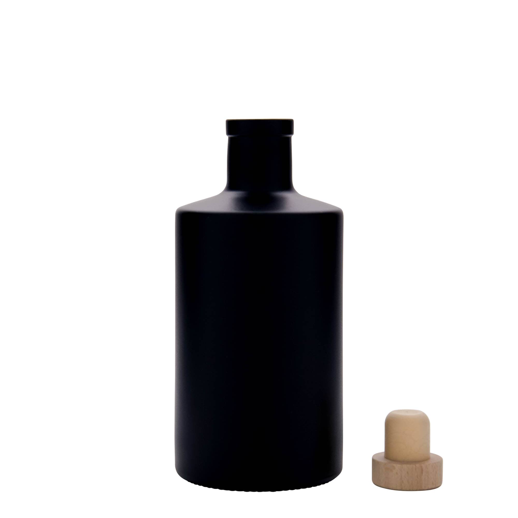 Bottiglia di vetro da 500 ml 'Caroline', nera, bocca: sughero