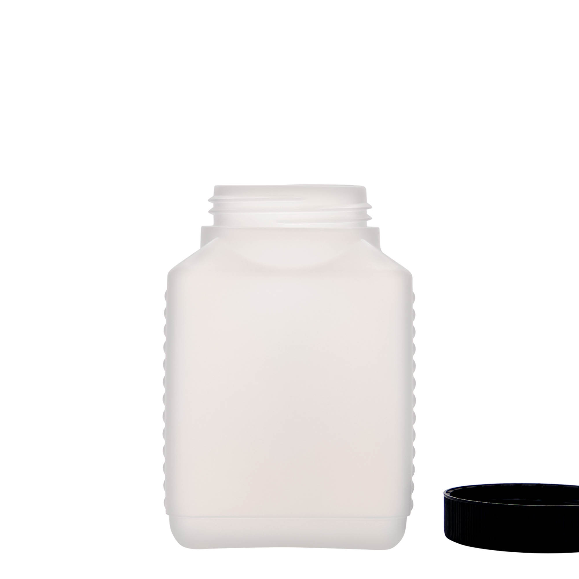 500 ml Bottiglia a bocca larga, rettangolare, plastica HDPE, naturale, imboccatura: DIN 60 EPE