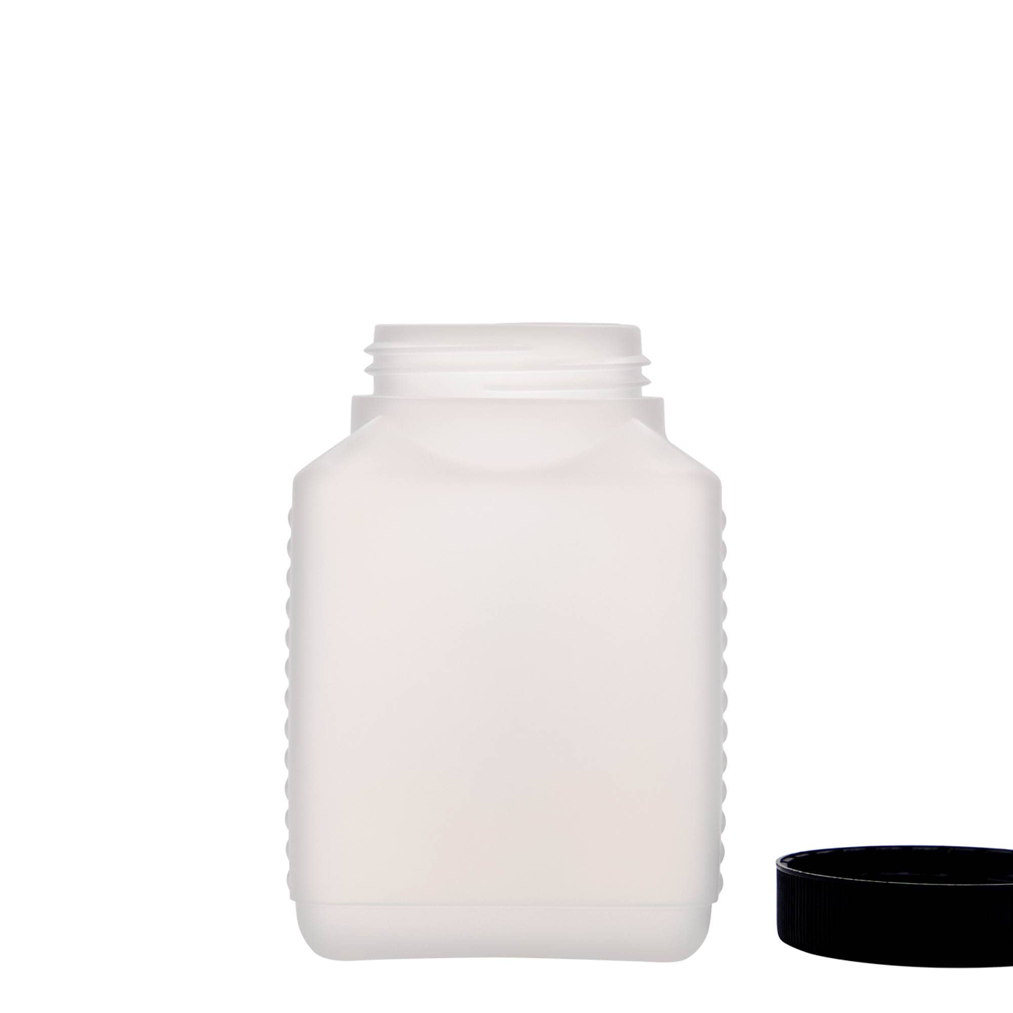 500 ml bottiglia a collo largo, rettangolare, plastica HDPE, naturale, bocca: DIN 60 EPE