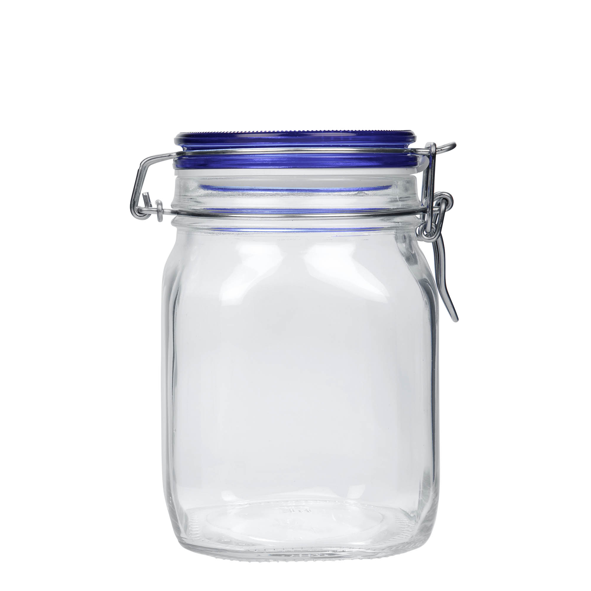 1.000 ml barattolo con chiusura a gancio 'Fido' Blue Top, quadrato, bocca: chiusura a gancio
