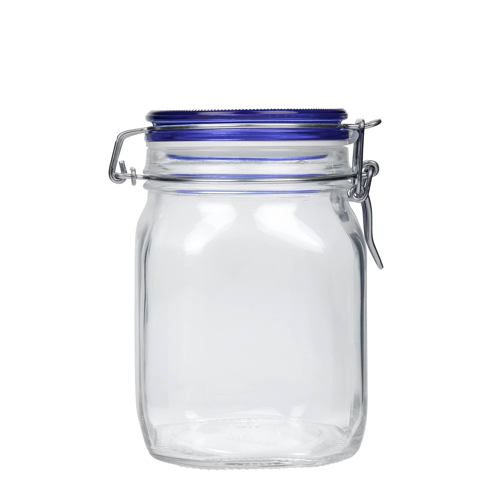 1.000 ml barattolo con chiusura a gancio 'Fido' Blue Top, quadrato, bocca: chiusura a gancio
