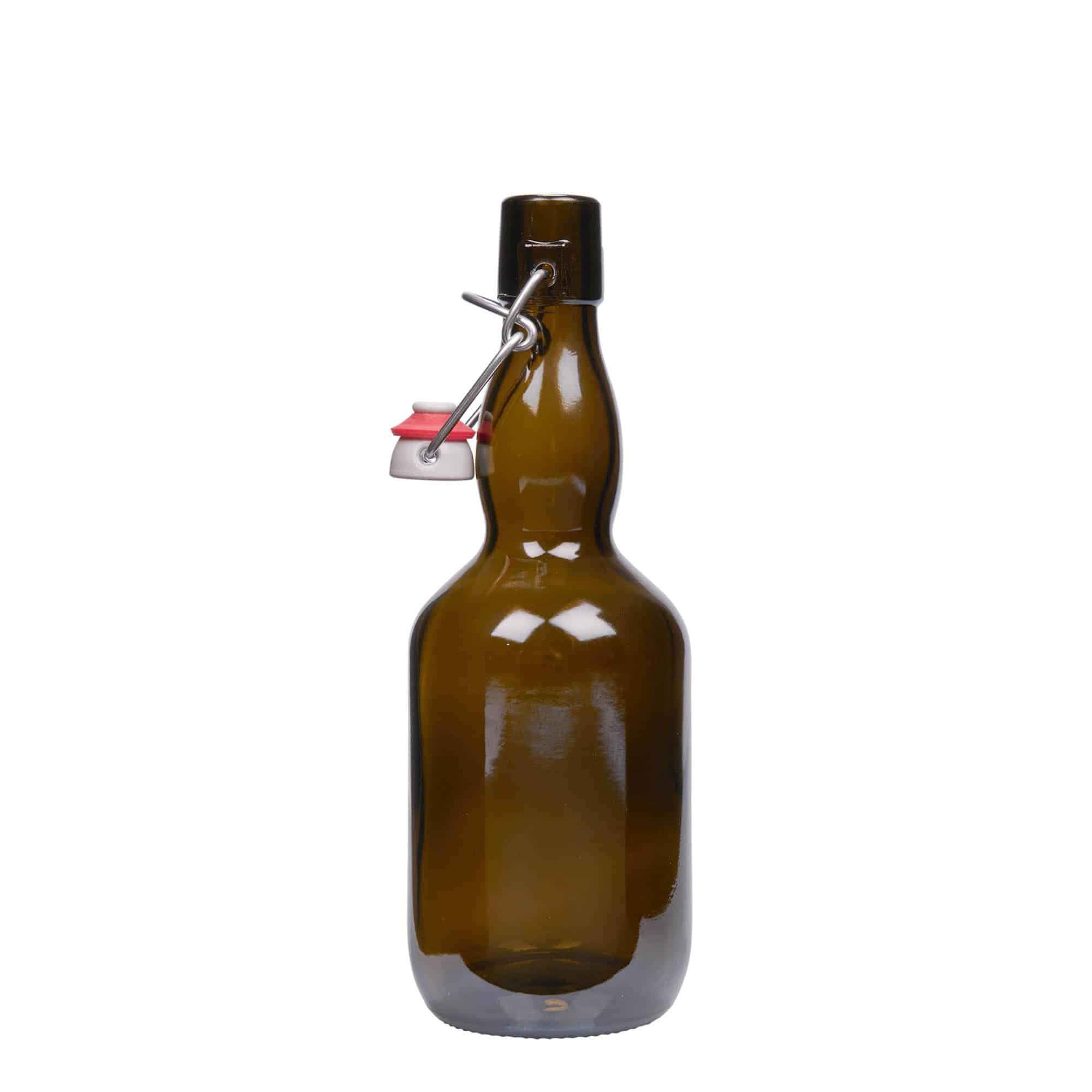 500 ml Bottiglia da birra a collo ondulato, vetro, verde antico, imboccatura: tappo meccanico