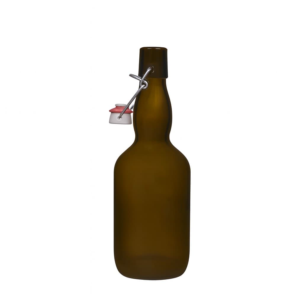 Bottiglia di birra da 500 ml, collo a campana, vetro, verde antico, bocca: chiusura a leva