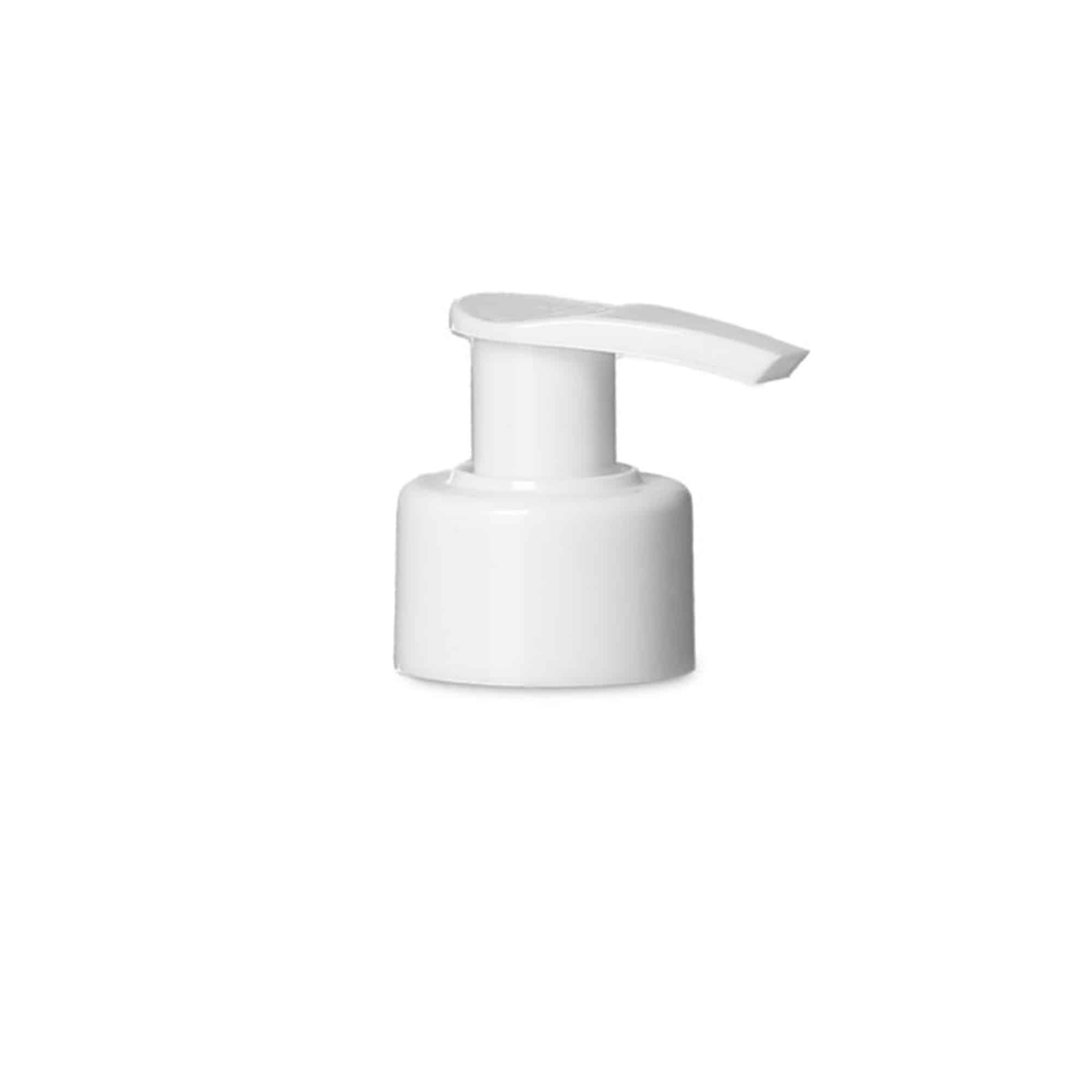 Tappo a vite con pompa dosatrice, plastica PP bianca, per bocca: PP 28 Tappo a vite con pompa dosatrice, plastica PP bianca, per bocca: PP 28