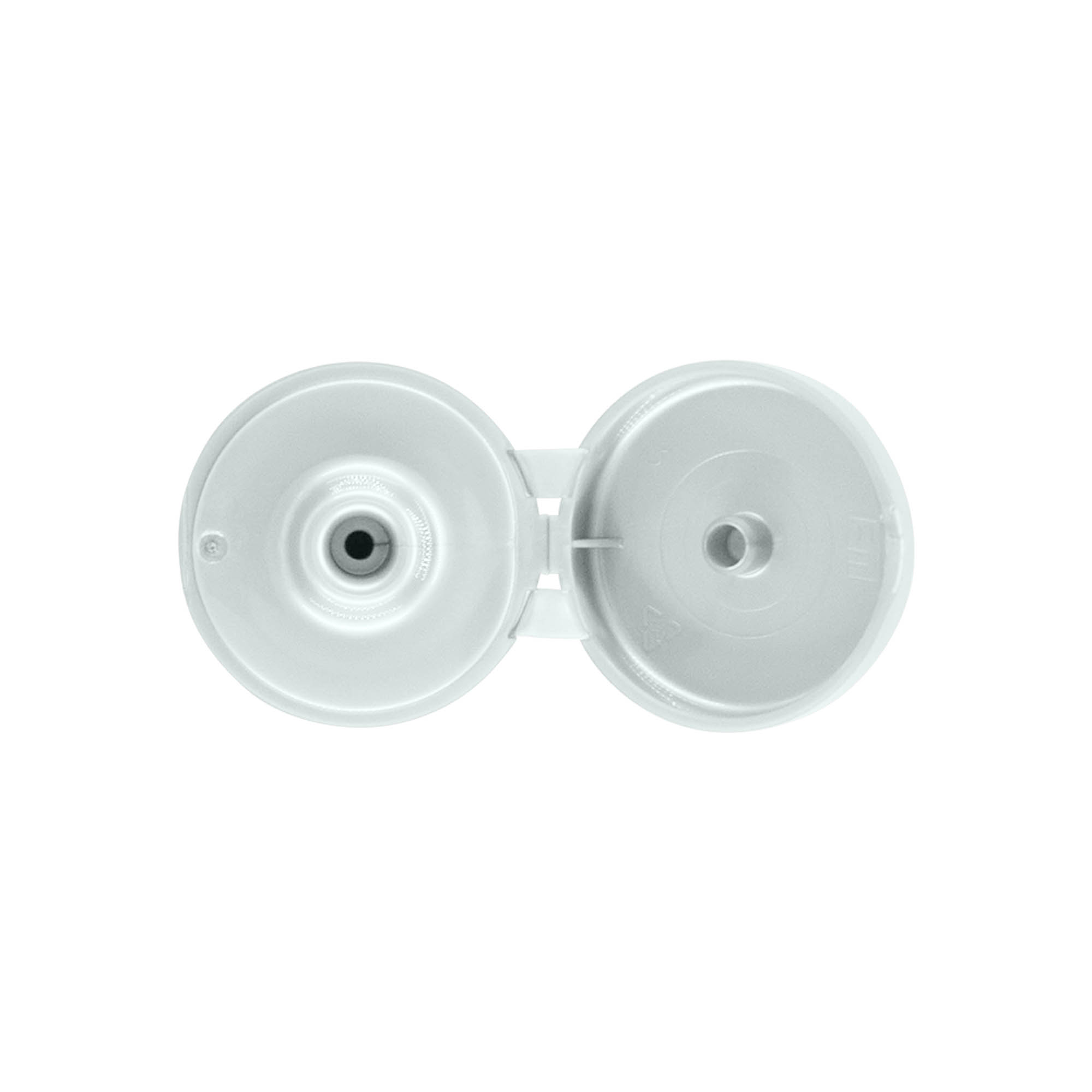 Tappo a vite con cerniera a ribalta, plastica PP, argento, per bocca: 24/410 Tappo a vite con cerniera a ribalta, plastica PP, argento, per bocca: 24/410
