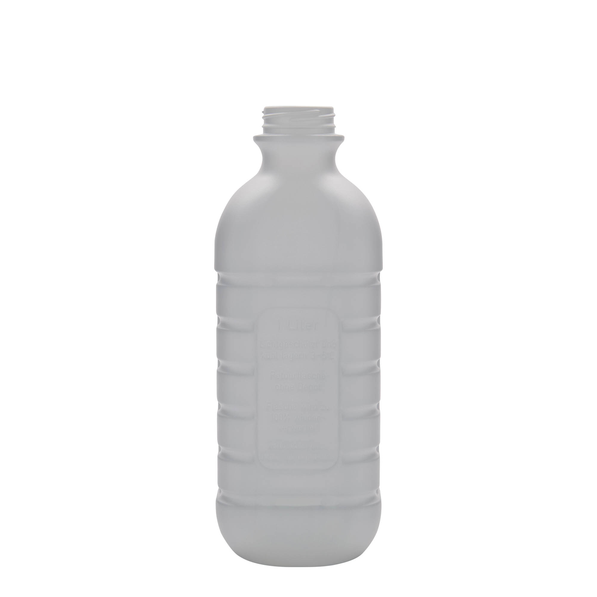 Bottiglia per latte da 1.000 ml, rettangolare, plastica HDPE, bianca, bocca: PEHD40