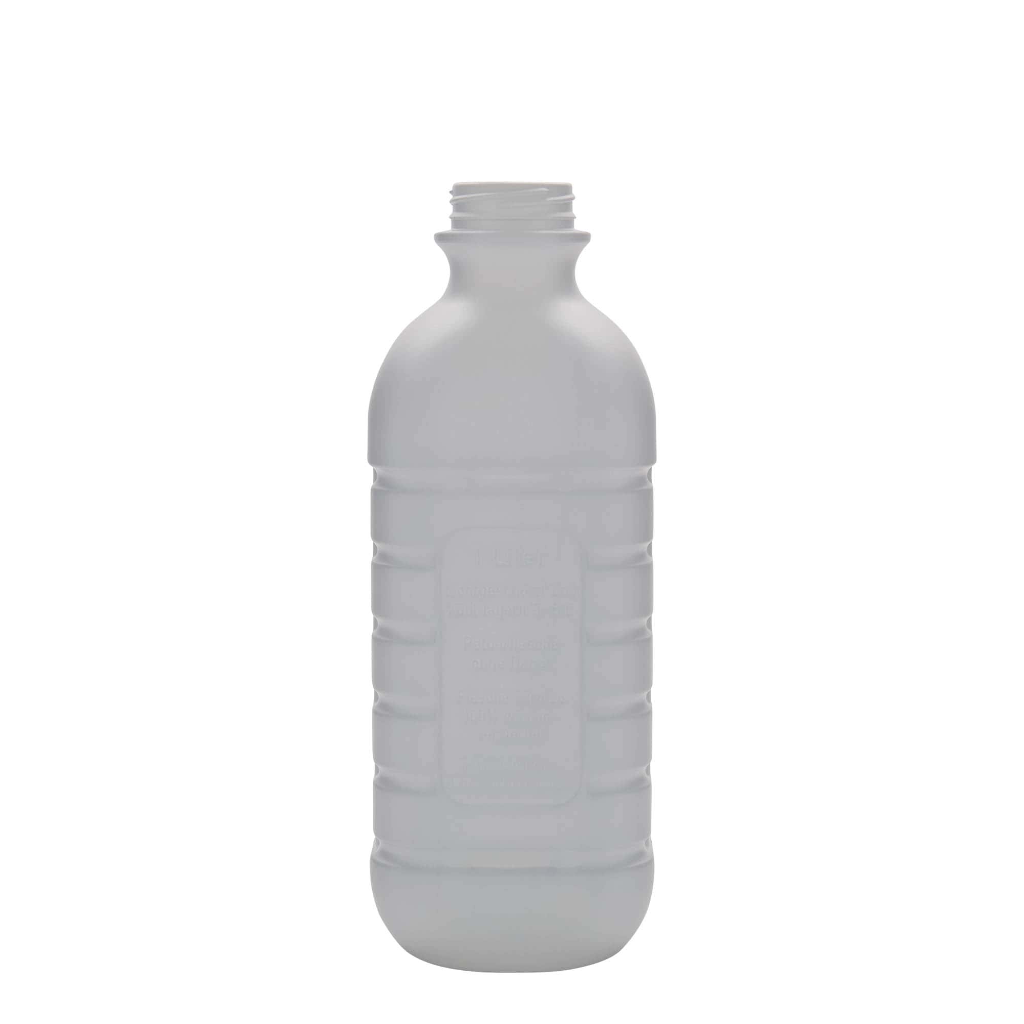 Bottiglia per latte da 1.000 ml, rettangolare, plastica HDPE, bianca, bocca: PEHD40