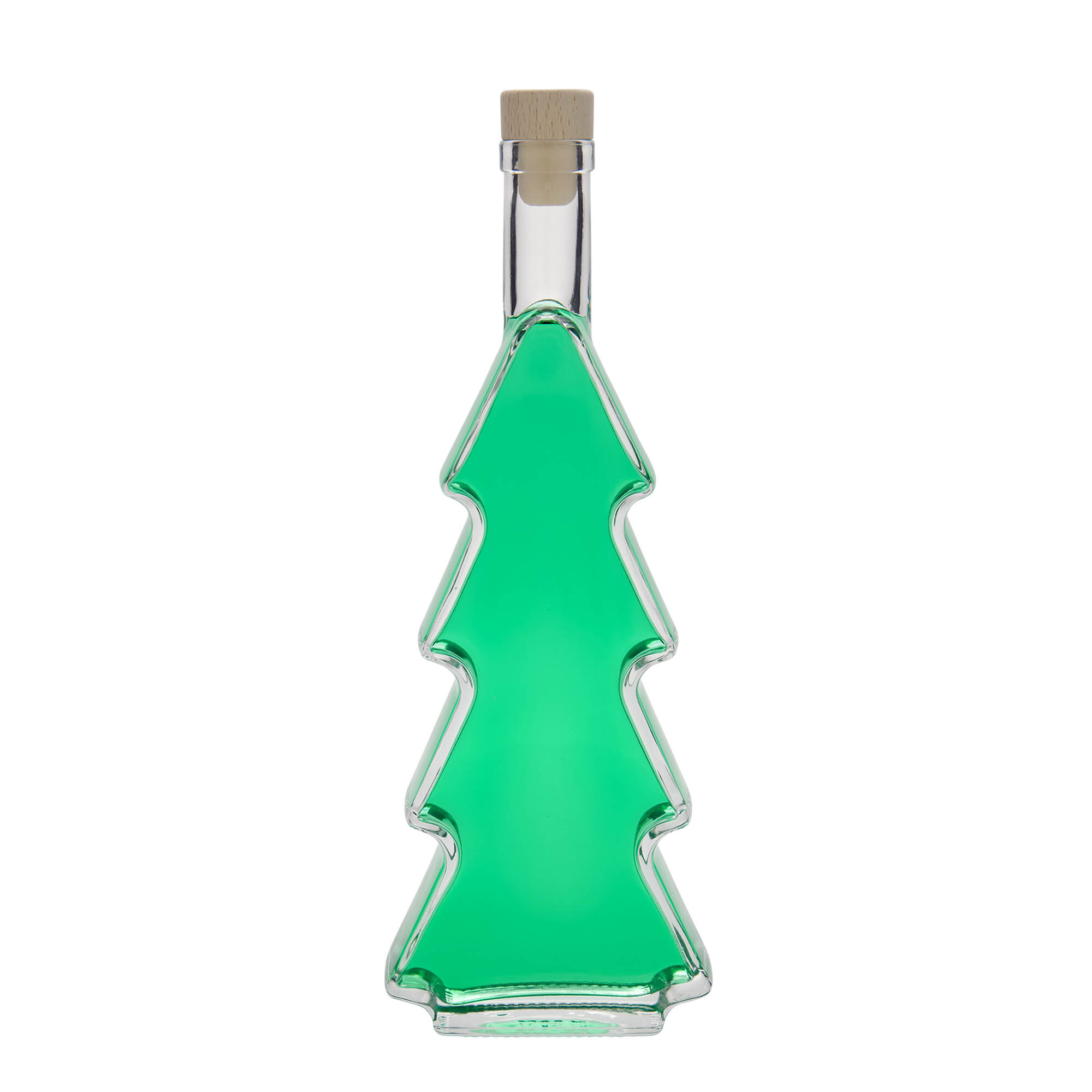 Bottiglia di vetro da 500 ml 'Albero di Natale', bocca: tappo di sughero