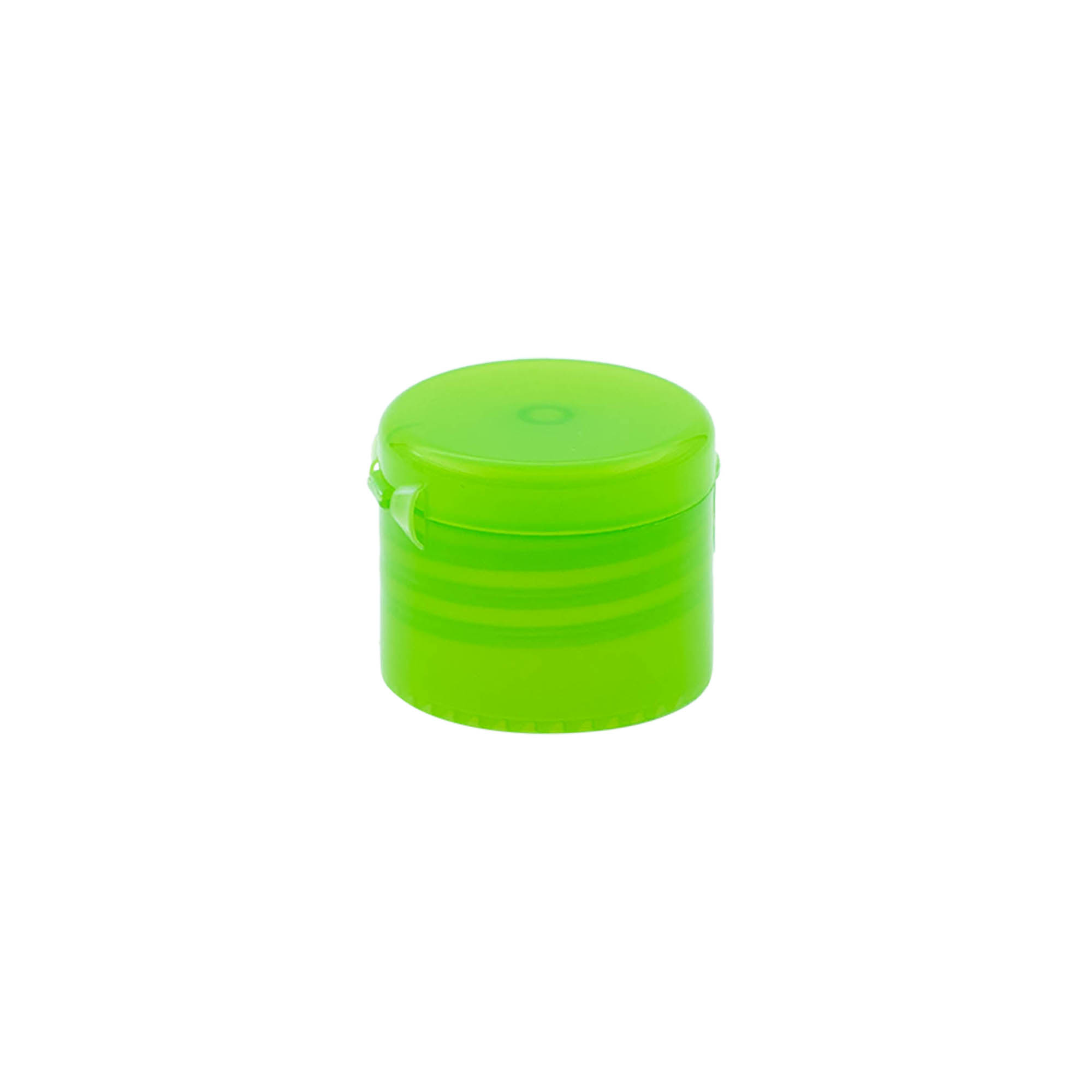 Tappo a vite con cerniera a ribalta, plastica PP, verde, per bocca: 24/410 Tappo a vite con cerniera a ribalta, plastica PP, verde, per bocca: 24/410
