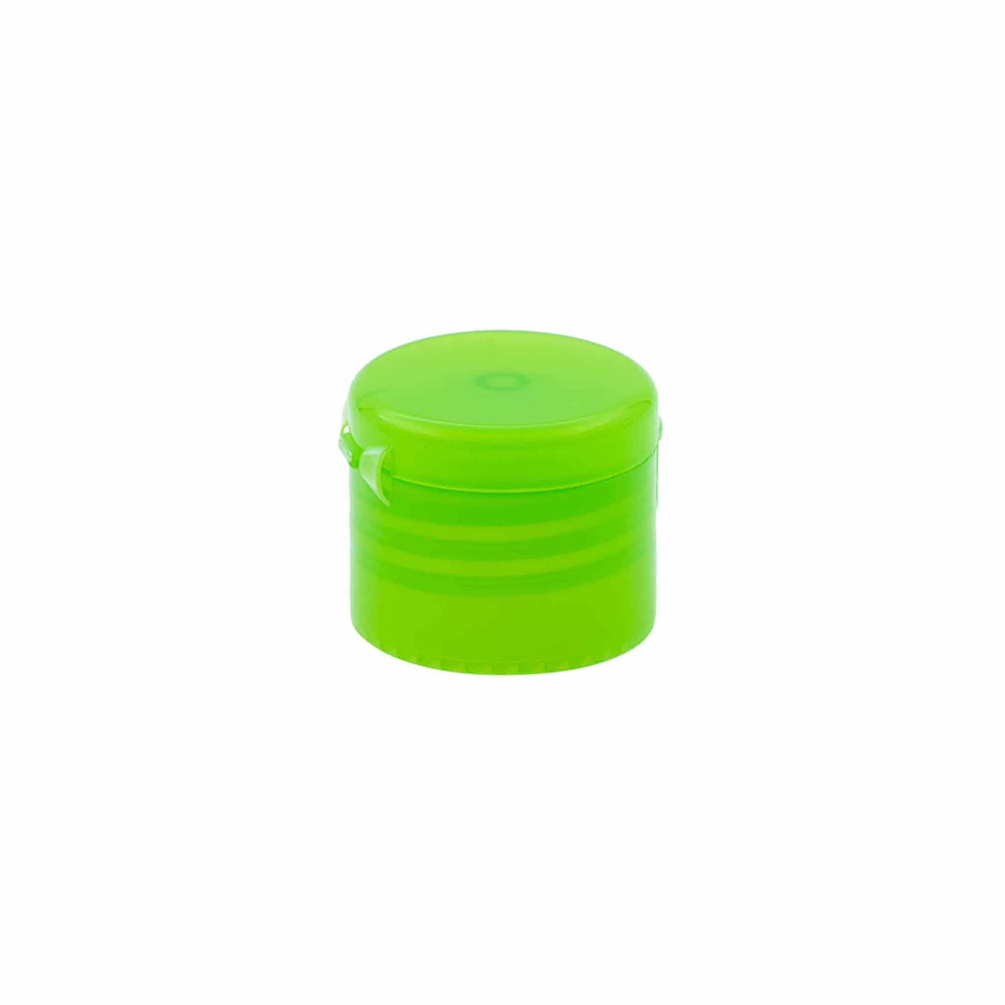 Tappo a vite con cerniera a ribalta, plastica PP, verde, per bocca: 24/410