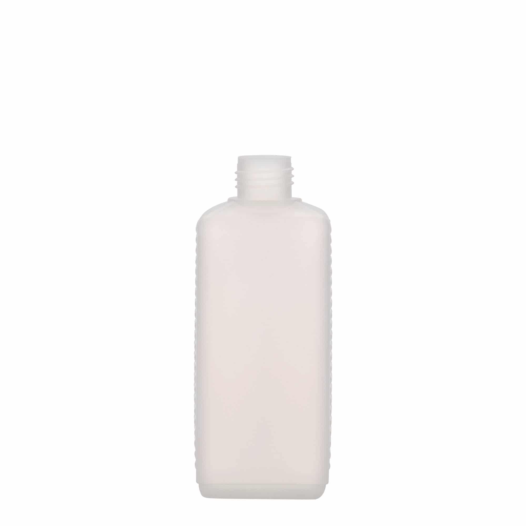 250 ml Bottiglia rettangolare, plastica HDPE, naturale, imboccatura: DIN 25 EPE 250 ml Bottiglia rettangolare, plastica HDPE, naturale, imboccatura: DIN 25 EPE