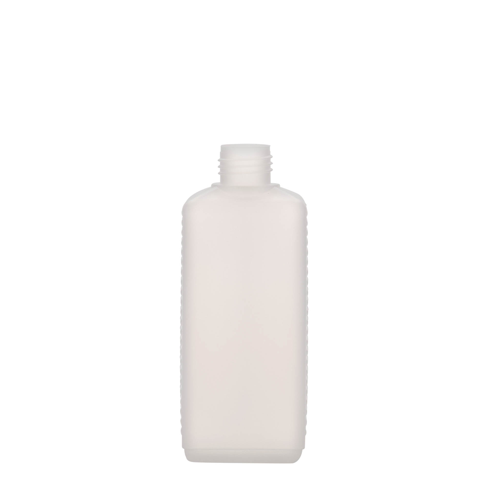 Bottiglia a tanica da 250 ml, rettangolare, plastica HDPE, naturale, bocca: DIN 25 EPE Bottiglia a tanica da 250 ml, rettangolare, plastica HDPE, naturale, bocca: DIN 25 EPE