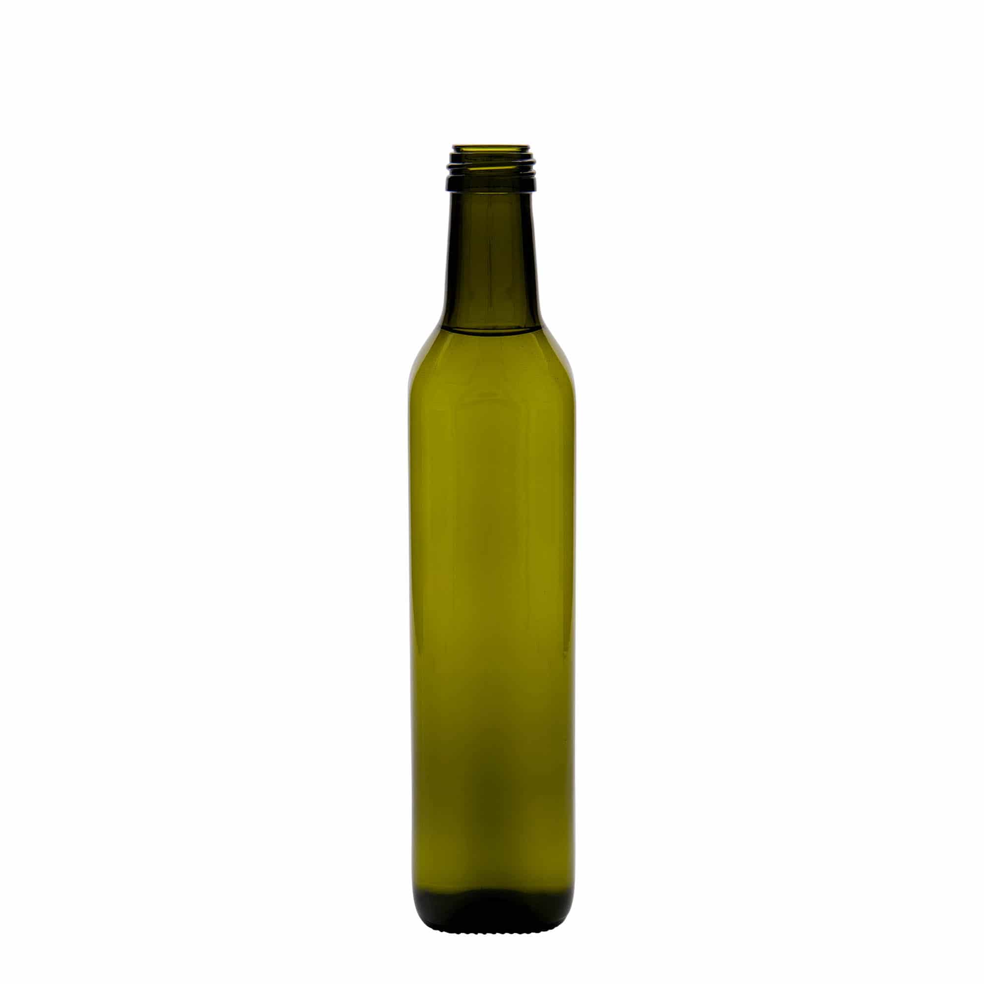 500 ml Bottiglia 'Marasca', vetro, quadrata, verde antico, imboccatura: PP 31,5
