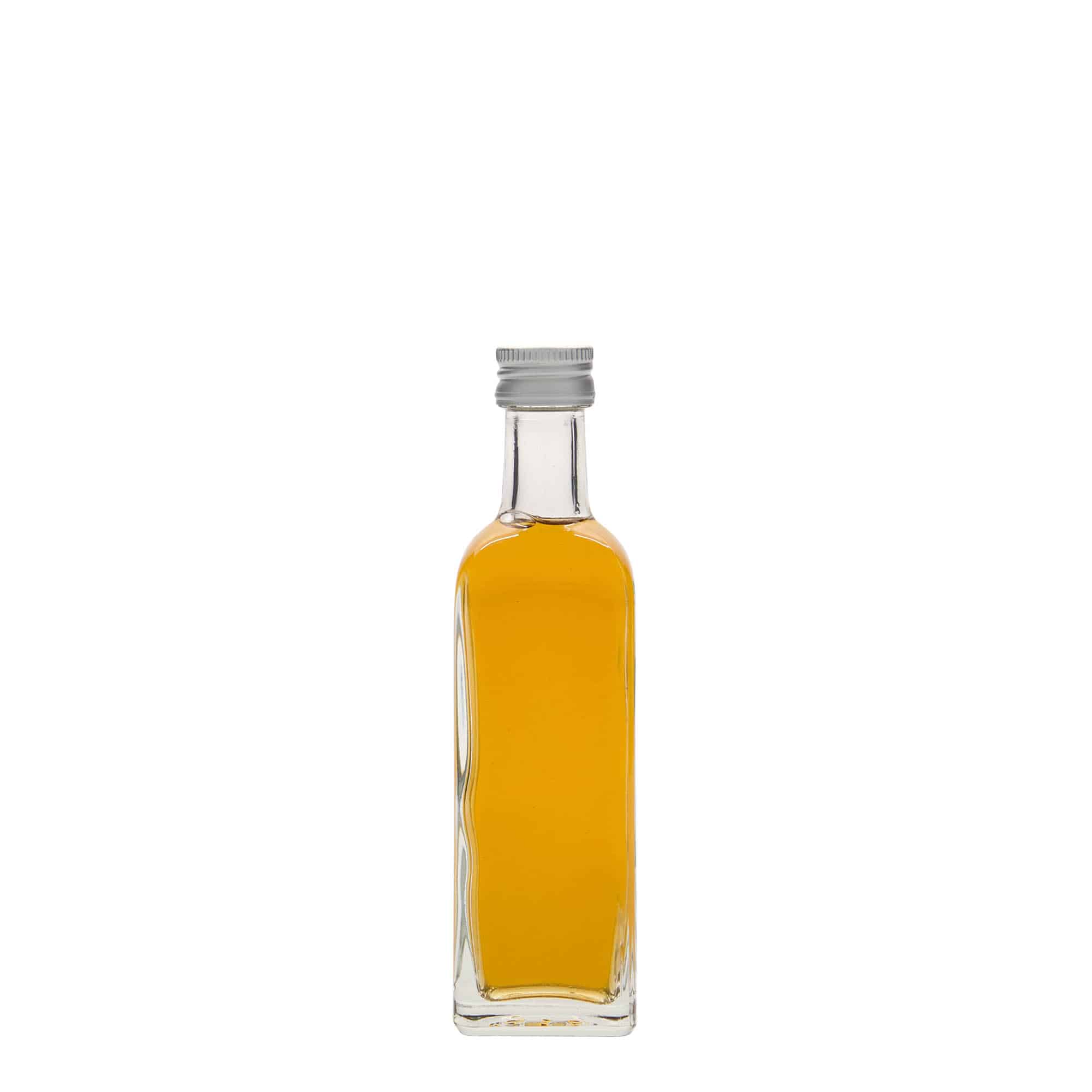 Bottiglia di vetro da 60 ml 'Marasca', quadrata, bocca: PP 18