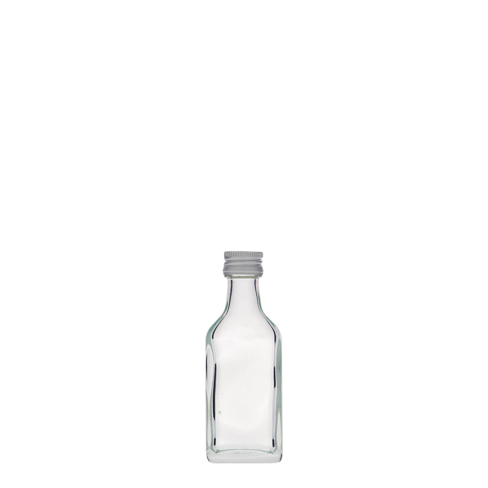 Bottiglia tascabile da 20 ml, rettangolare, vetro, bocca: PP 18 Bottiglia tascabile da 20 ml, rettangolare, vetro, bocca: PP 18