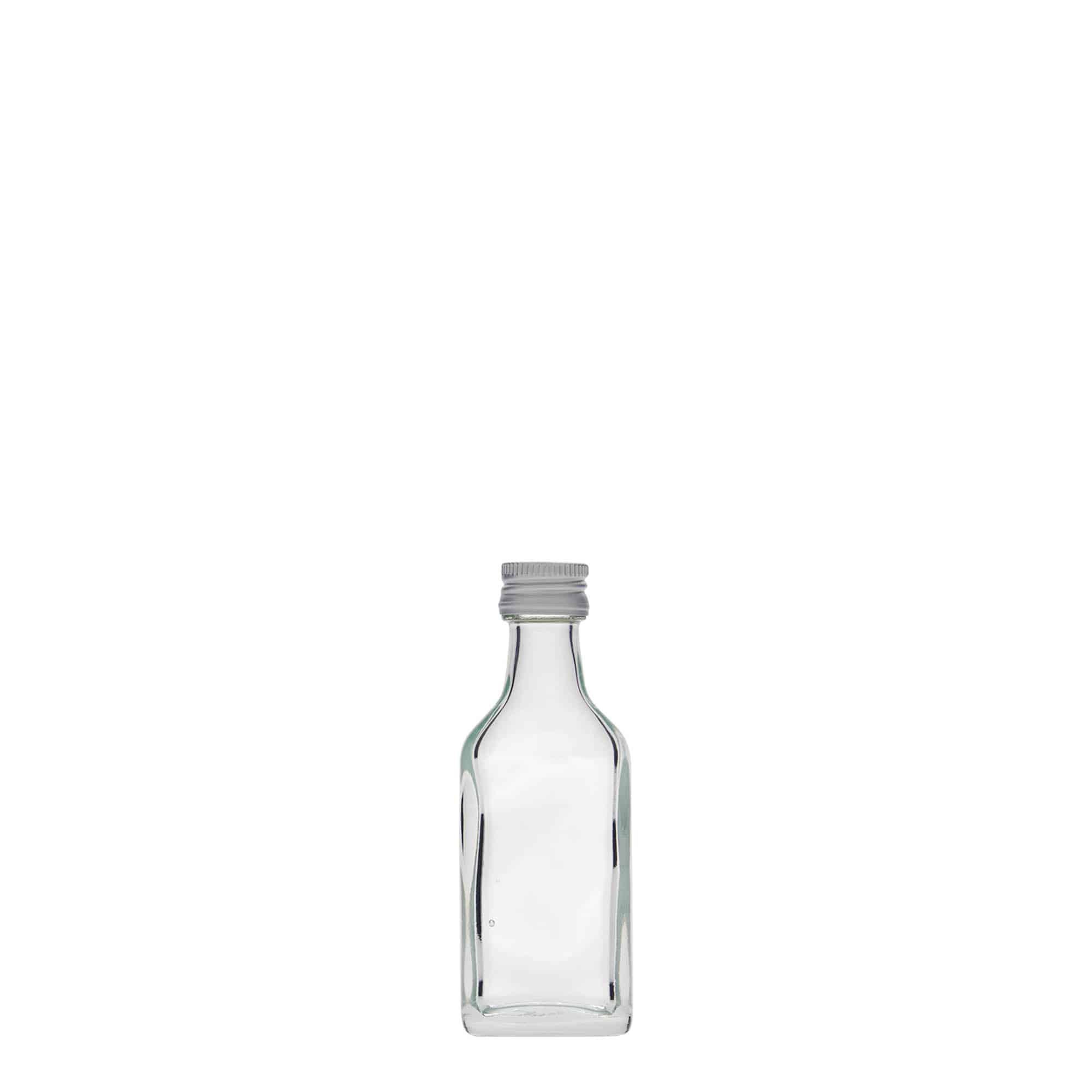 Bottiglia tascabile da 20 ml, rettangolare, vetro, bocca: PP 18