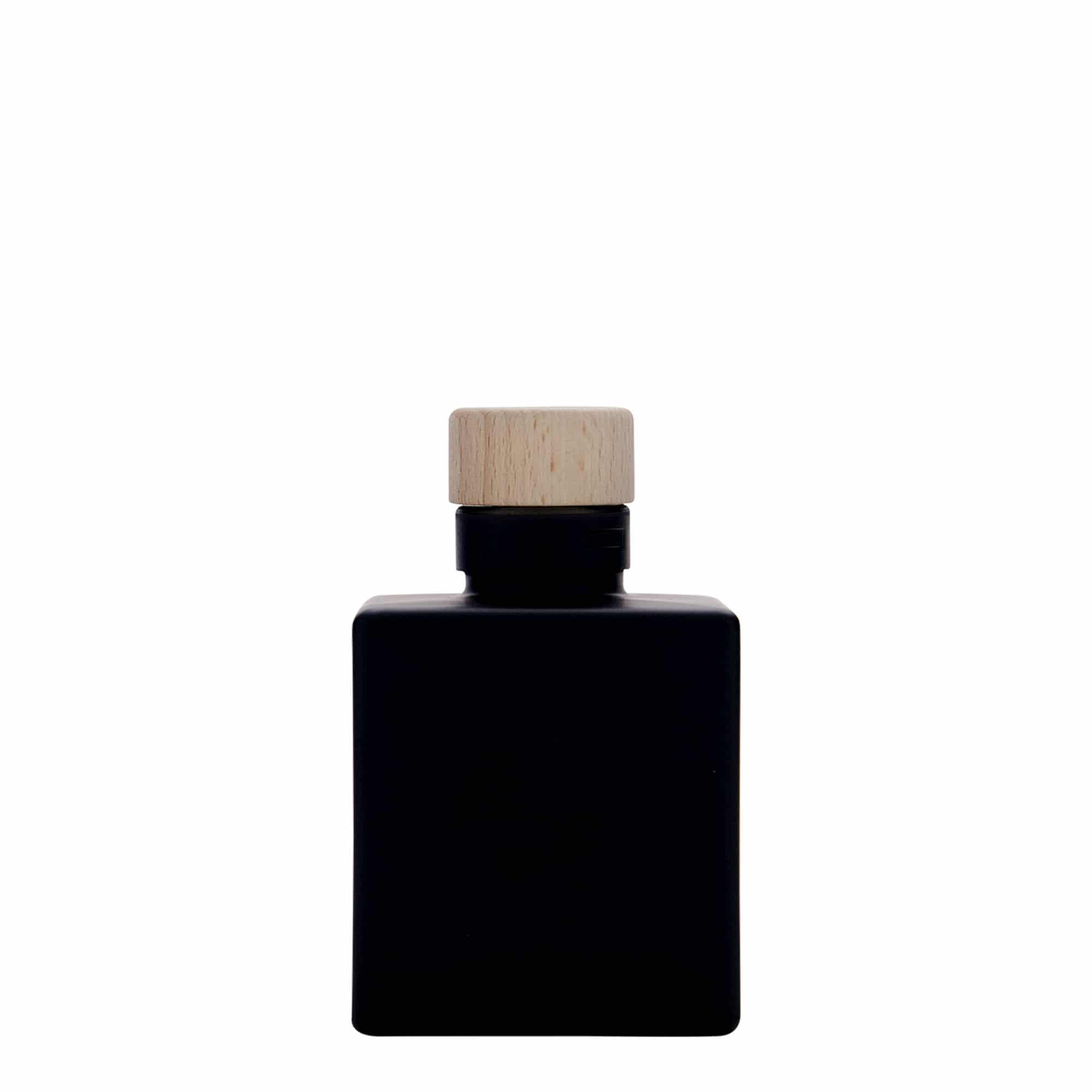 Bottiglia di vetro da 100 ml 'Cube', quadrata, nera, bocca: sughero