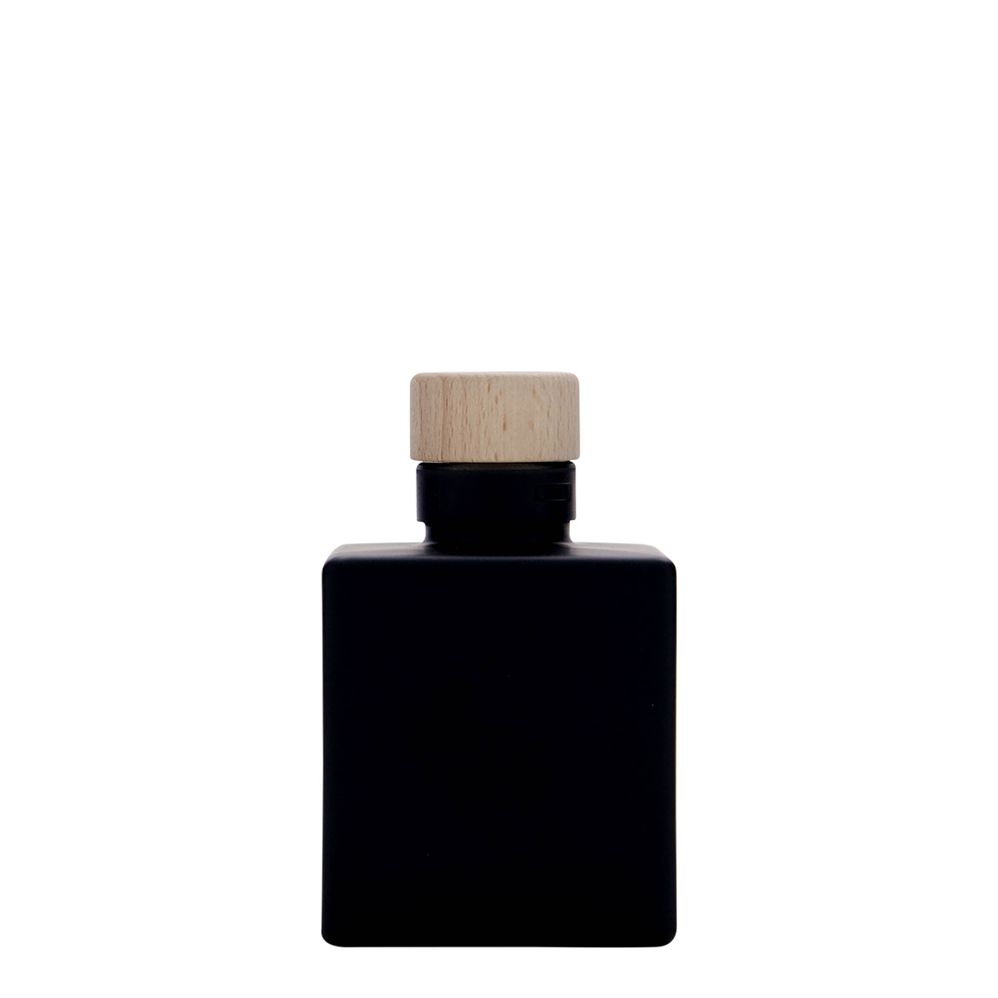 Bottiglia di vetro da 100 ml 'Cube', quadrata, nera, bocca: sughero Bottiglia di vetro da 100 ml 'Cube', quadrata, nera, bocca: sughero