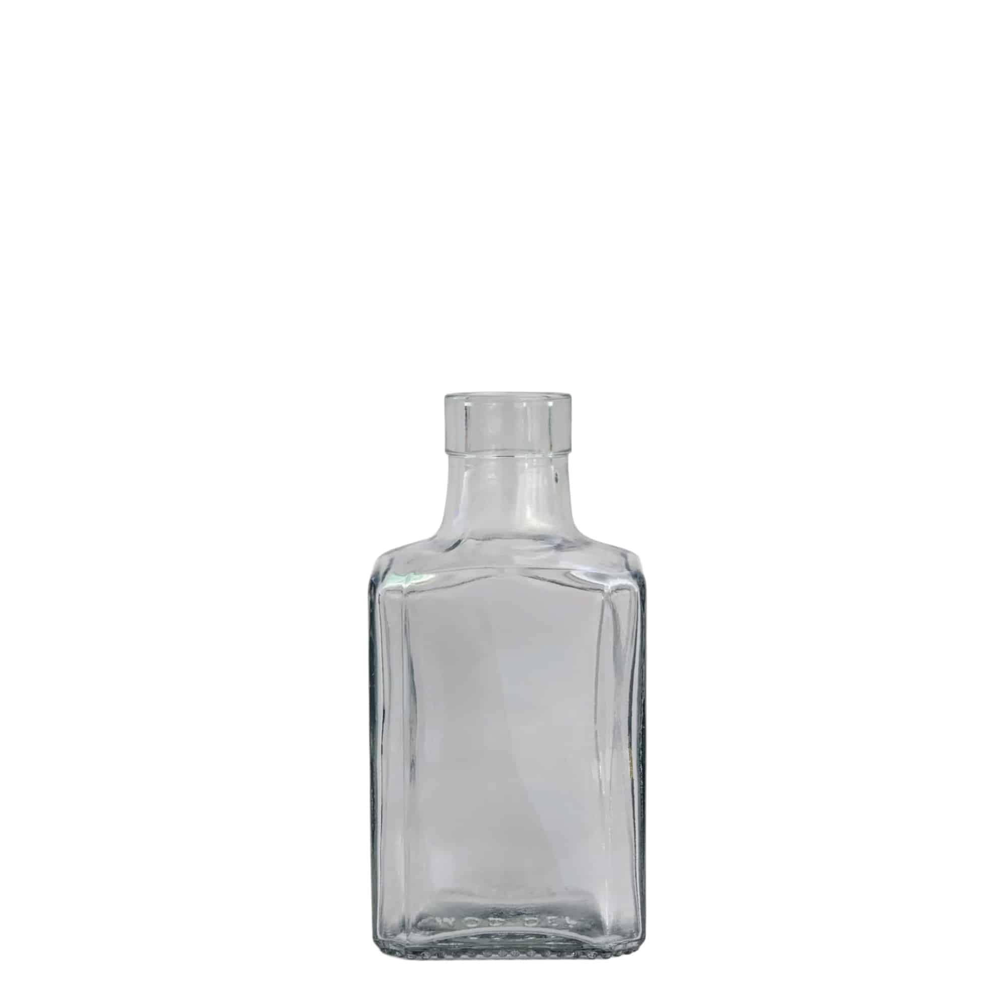 Bottiglia di vetro da 250 ml 'Decanter Quadro Oberband', quadrata, bocca: tappo in sughero Bottiglia di vetro da 250 ml 'Decanter Quadro Oberband', quadrata, bocca: tappo in sughero