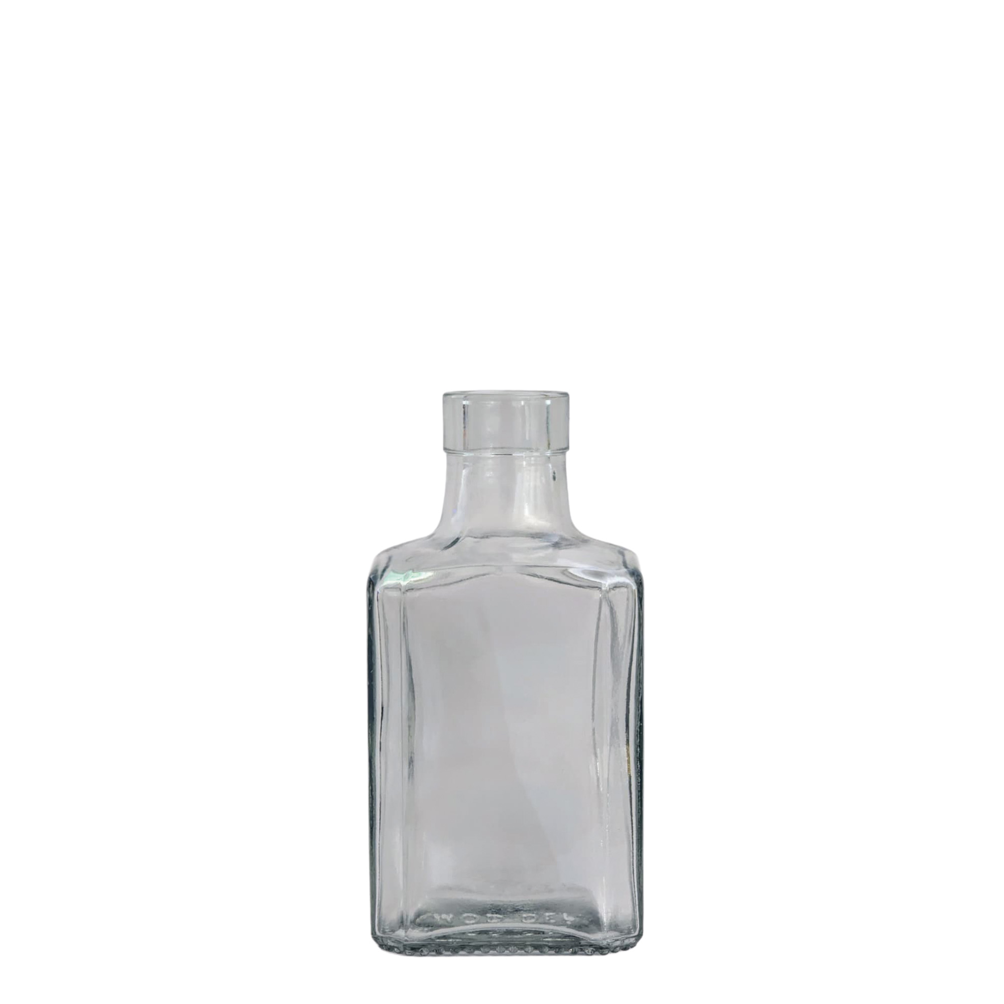 Bottiglia di vetro da 250 ml 'Decanter Quadro Oberband', quadrata, bocca: tappo in sughero Bottiglia di vetro da 250 ml 'Decanter Quadro Oberband', quadrata, bocca: tappo in sughero