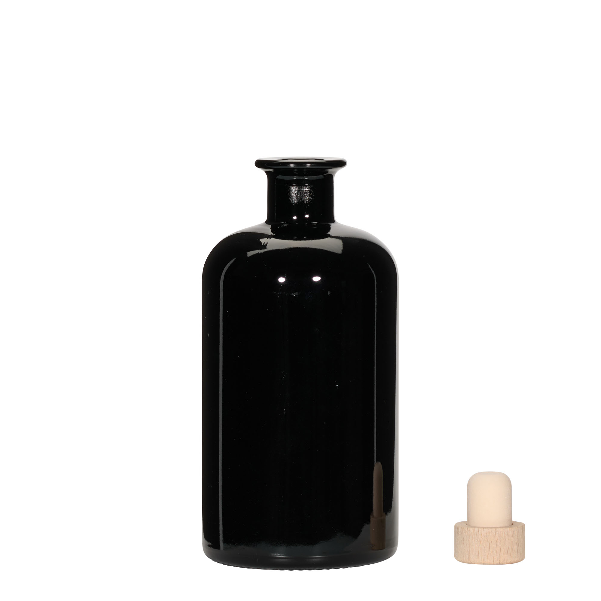 Bottiglia di vetro da 500 ml, farmacia, nera, bocca: sughero