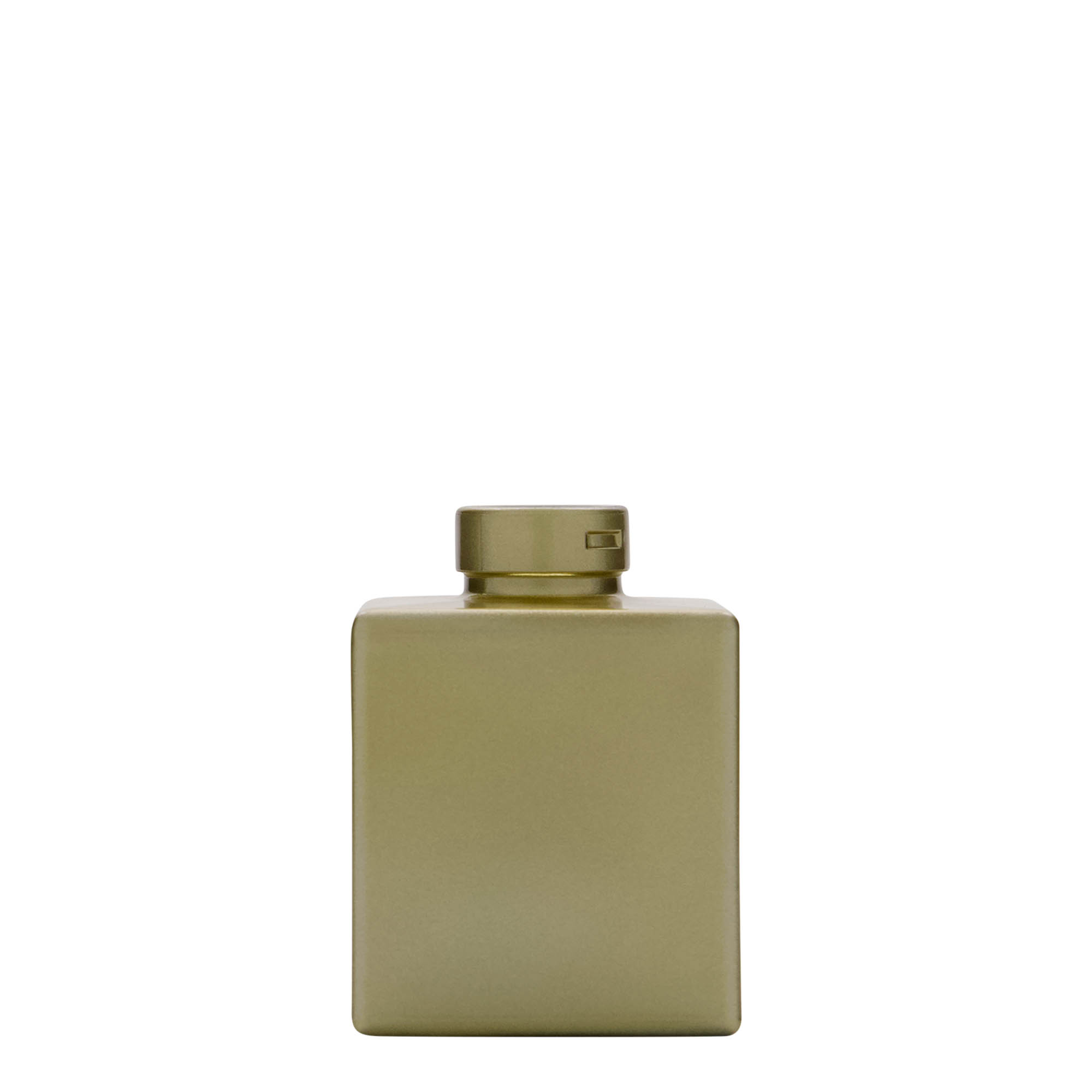 Bottiglia di vetro da 100 ml 'Cube', quadrata, oro, bocca: sughero Bottiglia di vetro da 100 ml 'Cube', quadrata, oro, bocca: sughero